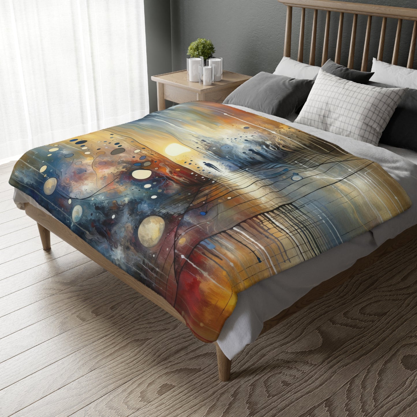 Stillness Transition Abstract Velveteen Microfiber Blanket (Two-sided print)