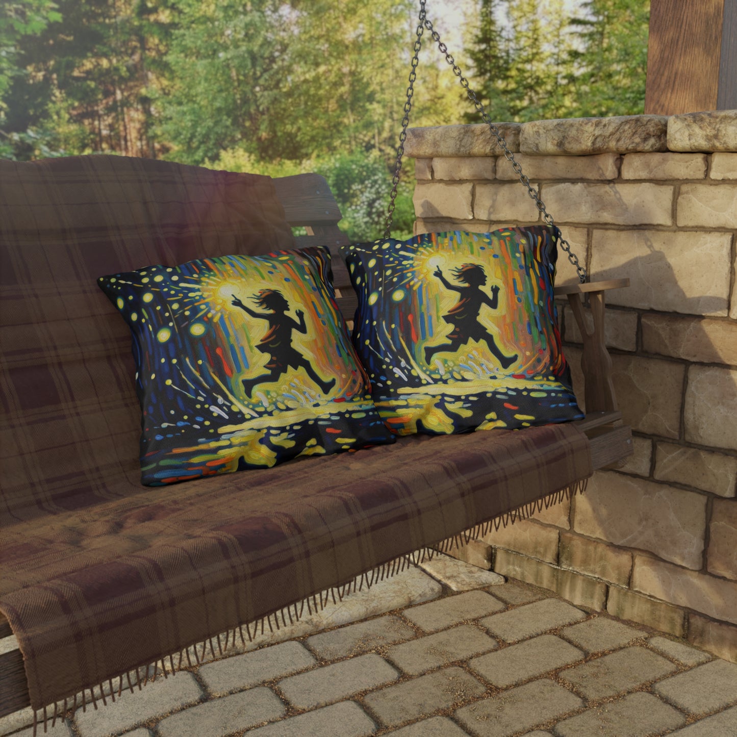 Child Firefly Chase Outdoor Pillows
