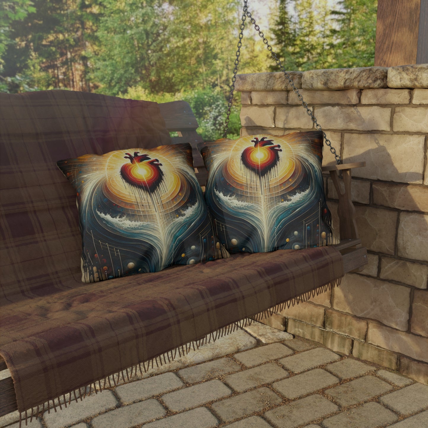 Awakened Heart Waves Outdoor Pillows