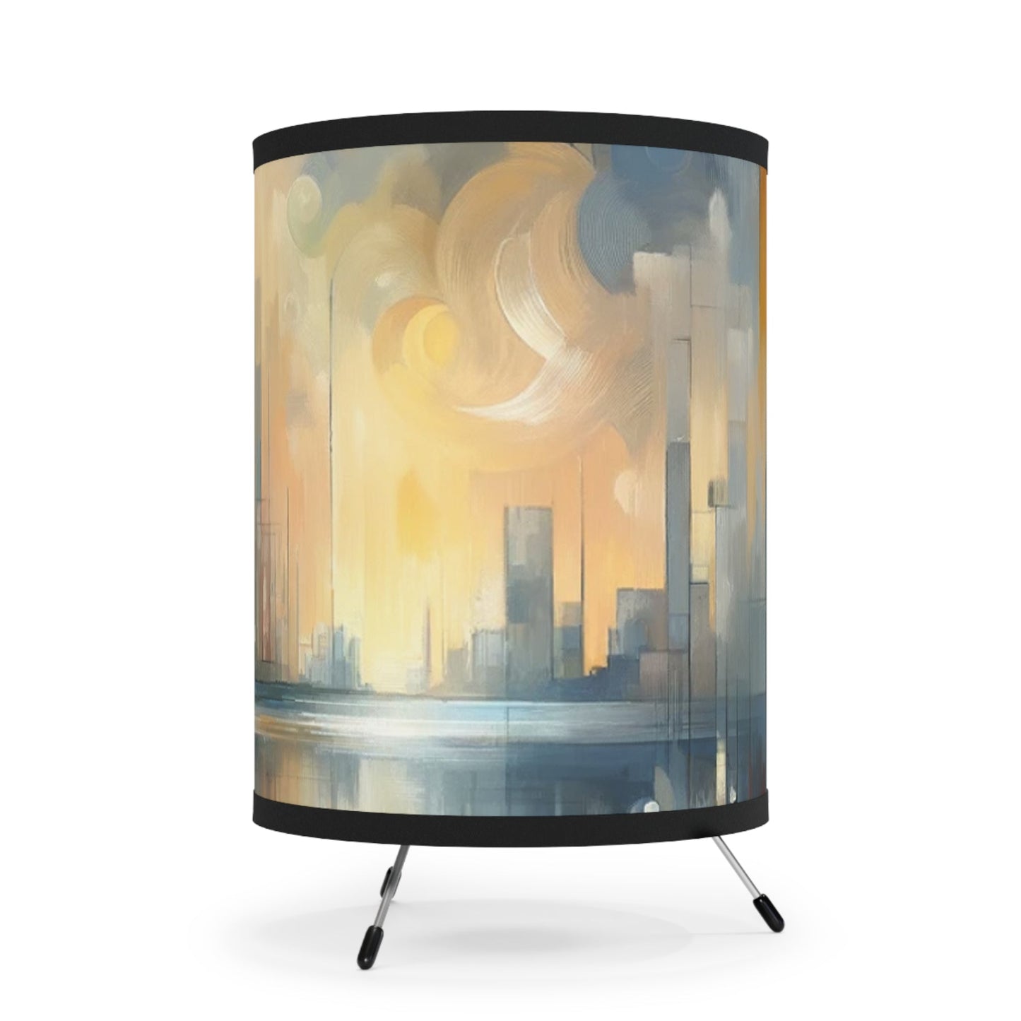 Abstract Buzzing Stillness Tripod Lamp with High-Res Printed Shade, US\CA plug - ATUH.ART