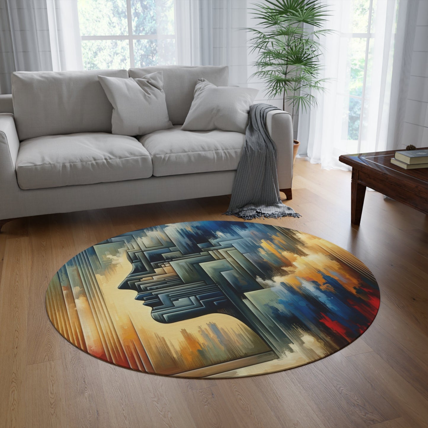 Abstract Geometric Boundaries Round Rug - ATUH.ART