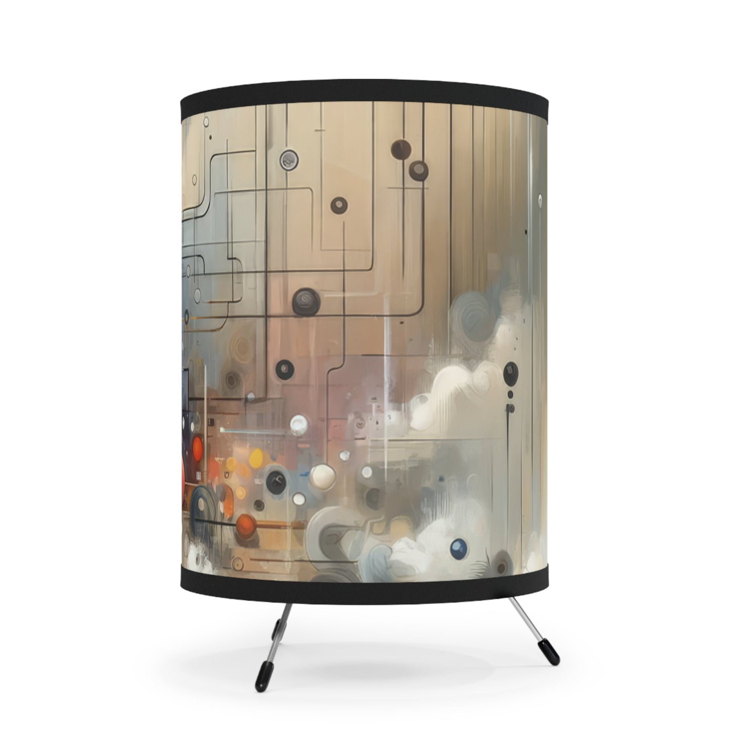 Abstract Mechanical Harmony Tripod Lamp with High-Res Printed Shade, US\CA plug - ATUH.ART