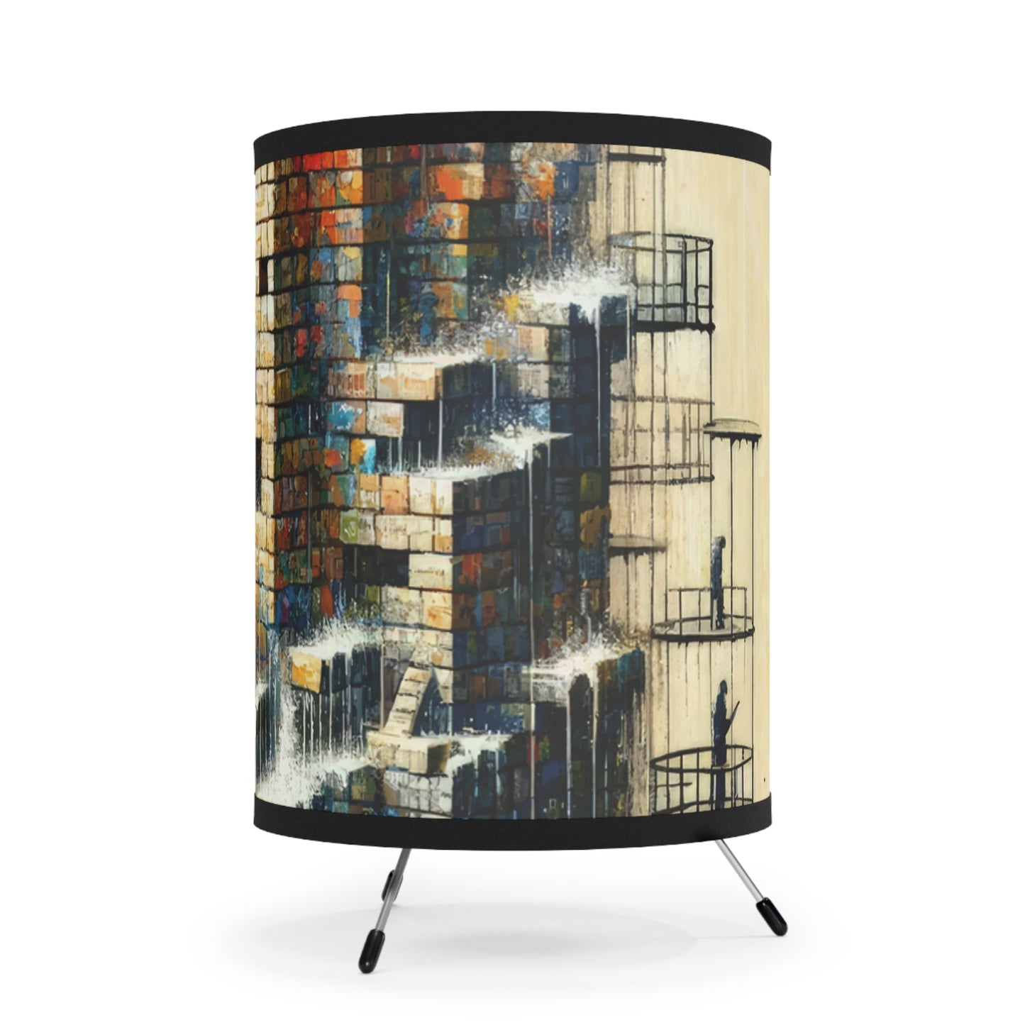 Actions Constructing Society Tripod Lamp with High-Res Printed Shade, US\CA plug - ATUH.ART