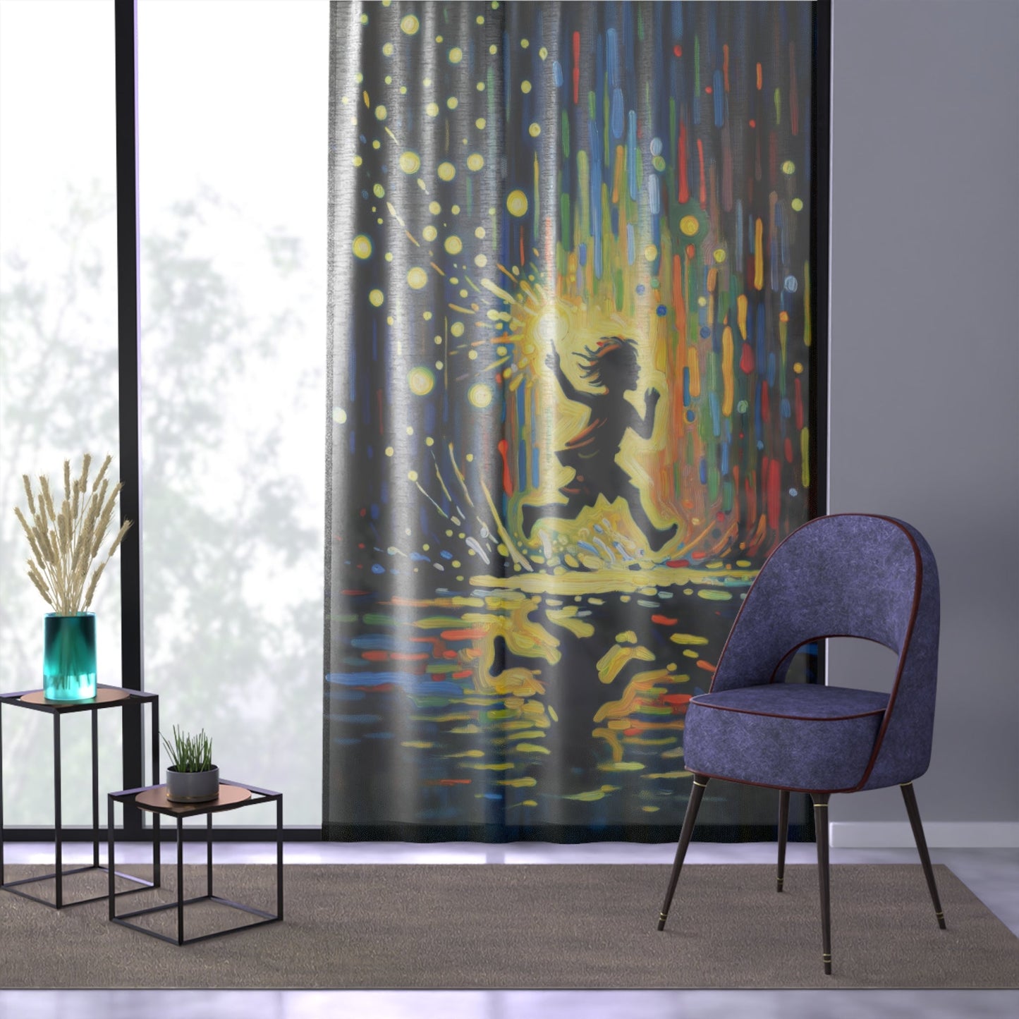 Child Firefly Chase Window Curtain - ATUH.ART