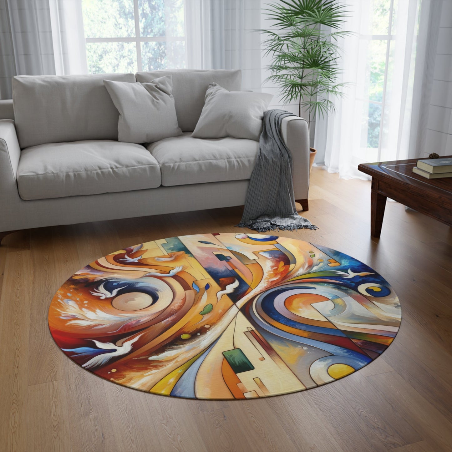 Companionable Lightness Journey Round Rug - ATUH.ART
