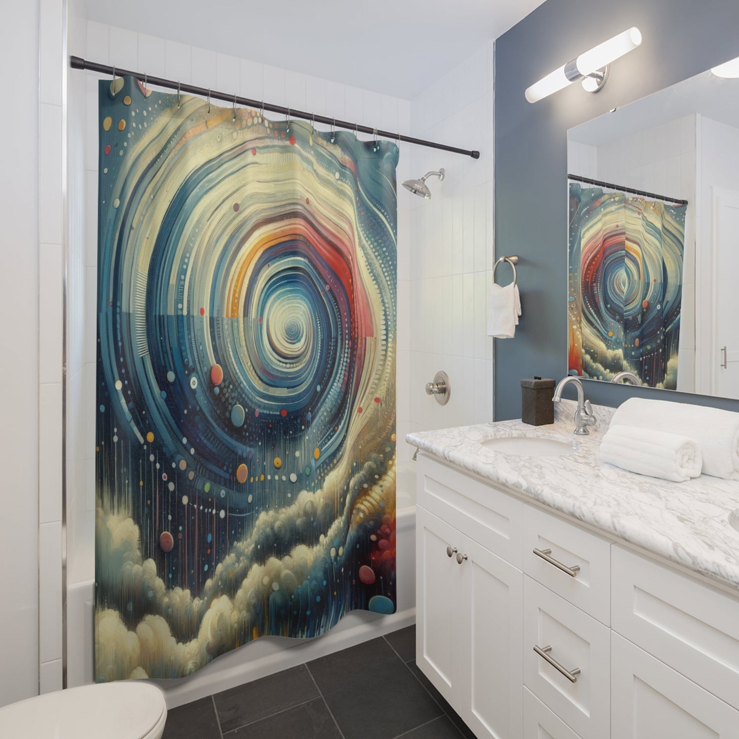 Considerate Echoes Resonate Shower Curtains - ATUH.ART
