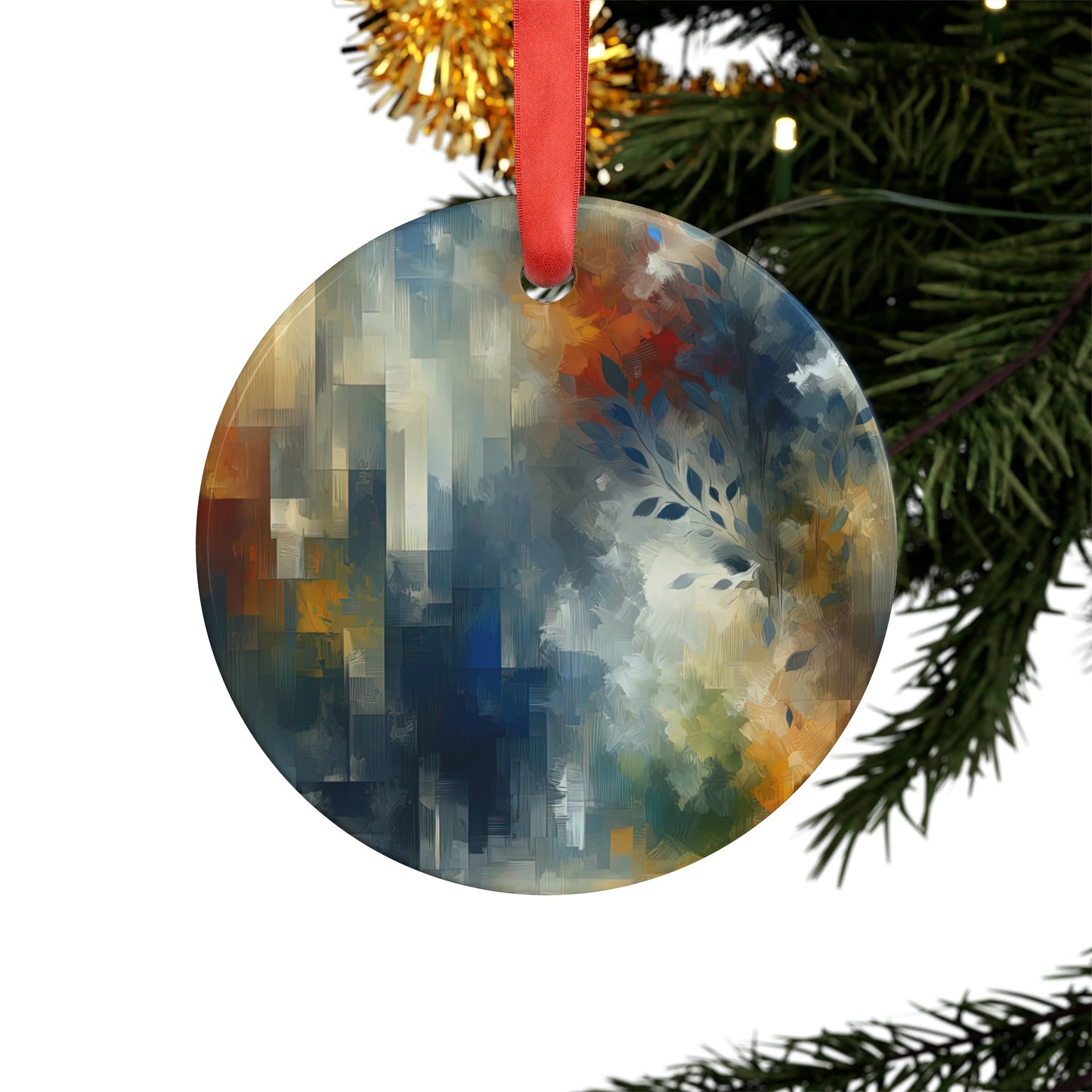 Contemplative Leaves Whispers Acrylic Ornament with Ribbon - ATUH.ART