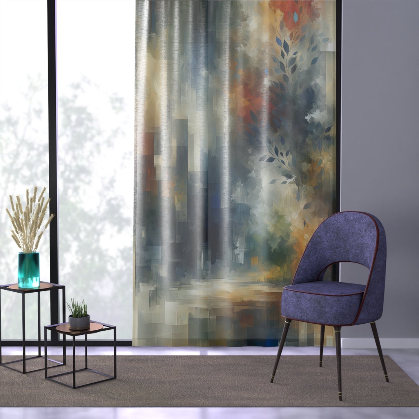 Contemplative Leaves Whispers Window Curtain - ATUH.ART