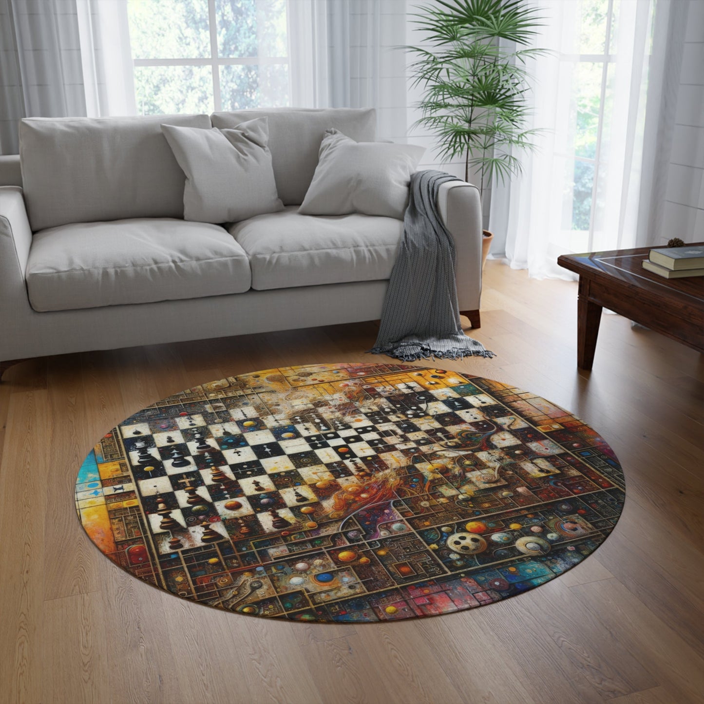 Cosmic Chess Integration Round Rug - ATUH.ART