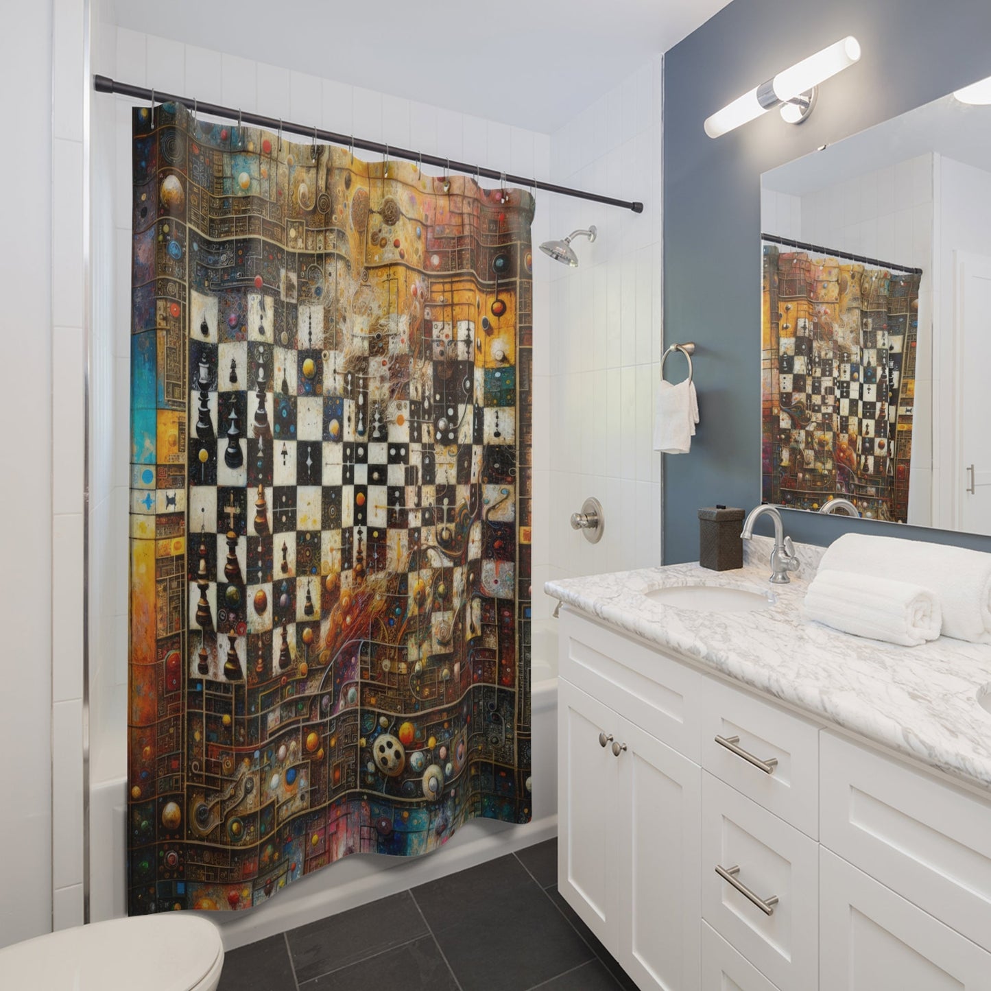 Cosmic Chess Integration Shower Curtains - ATUH.ART