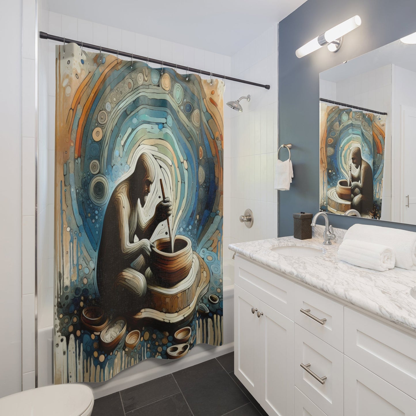 Crafting Semantic Pottery Shower Curtains - ATUH.ART