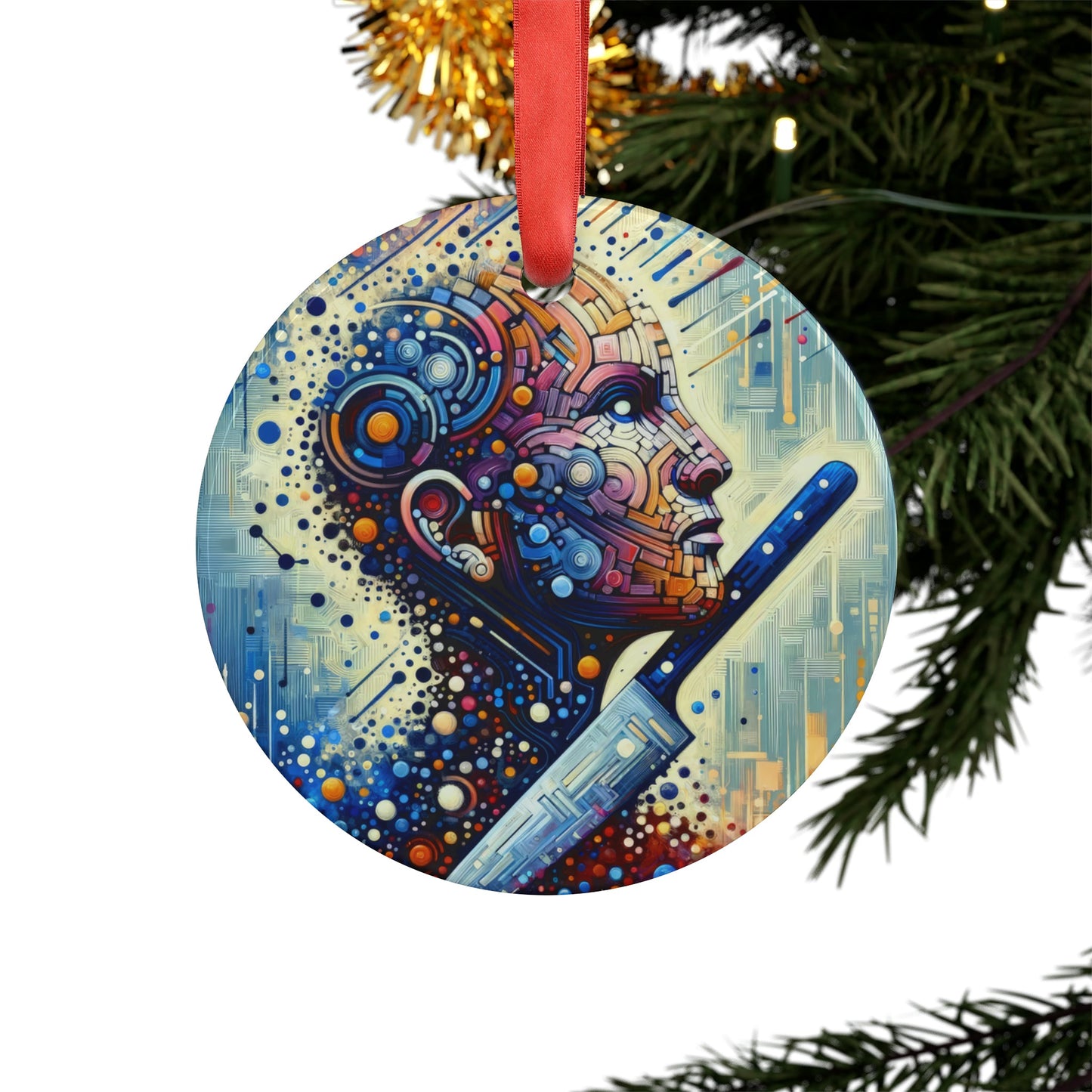 Digital Carving Abstract Acrylic Ornament with Ribbon - ATUH.ART