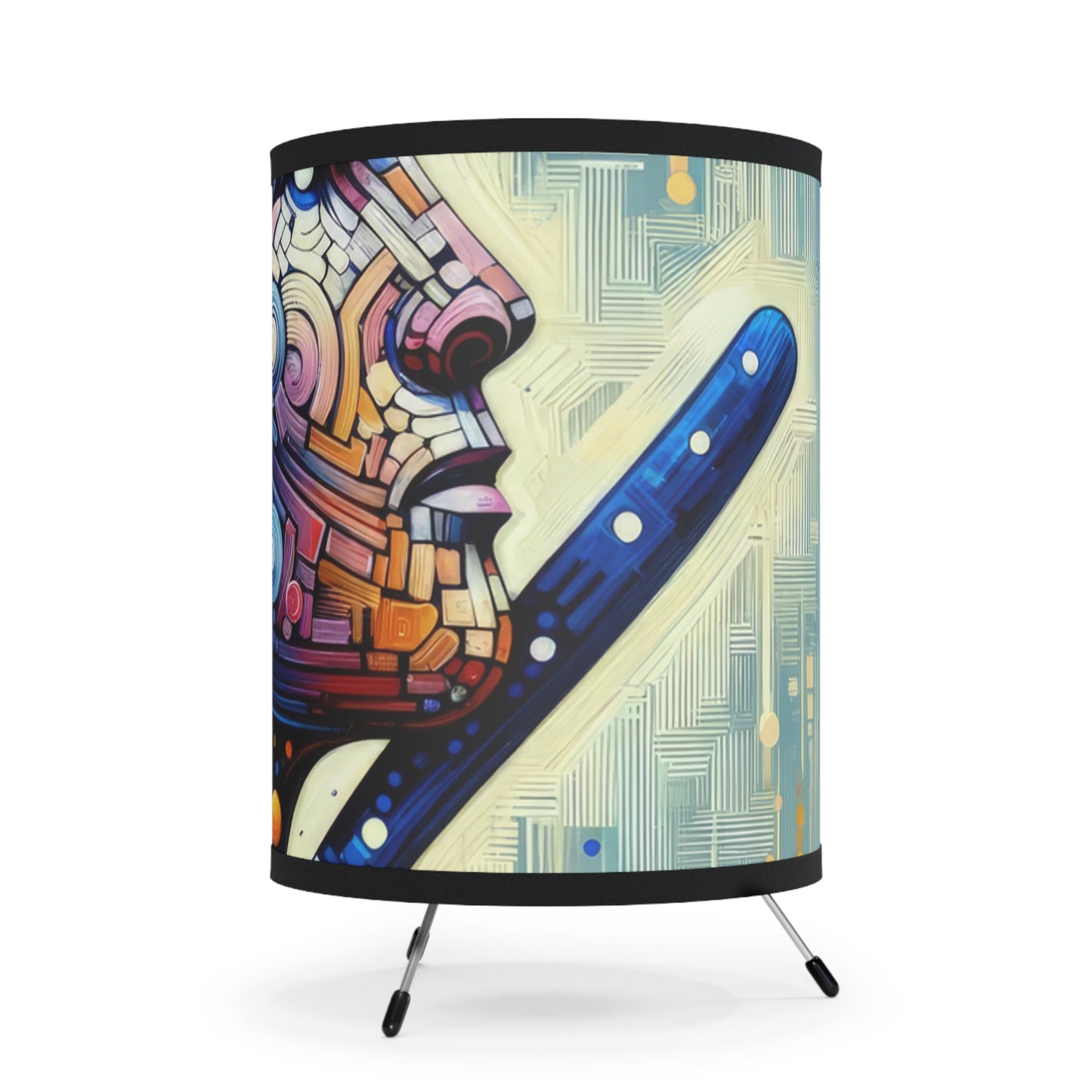 Digital Carving Abstract Tripod Lamp with High-Res Printed Shade, US\CA plug - ATUH.ART