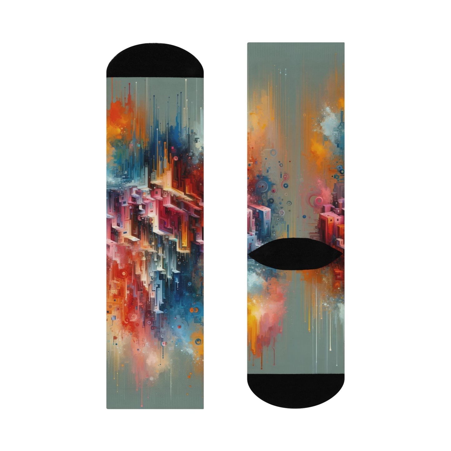 Digital Harmony Tachism Cushioned Crew Socks - ATUH.ART