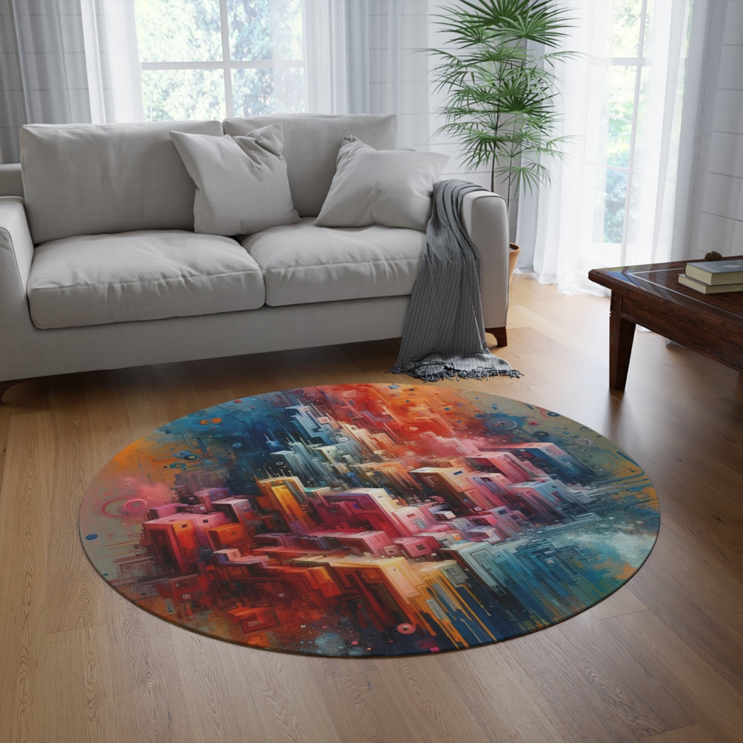 Digital Harmony Tachism Round Rug - ATUH.ART