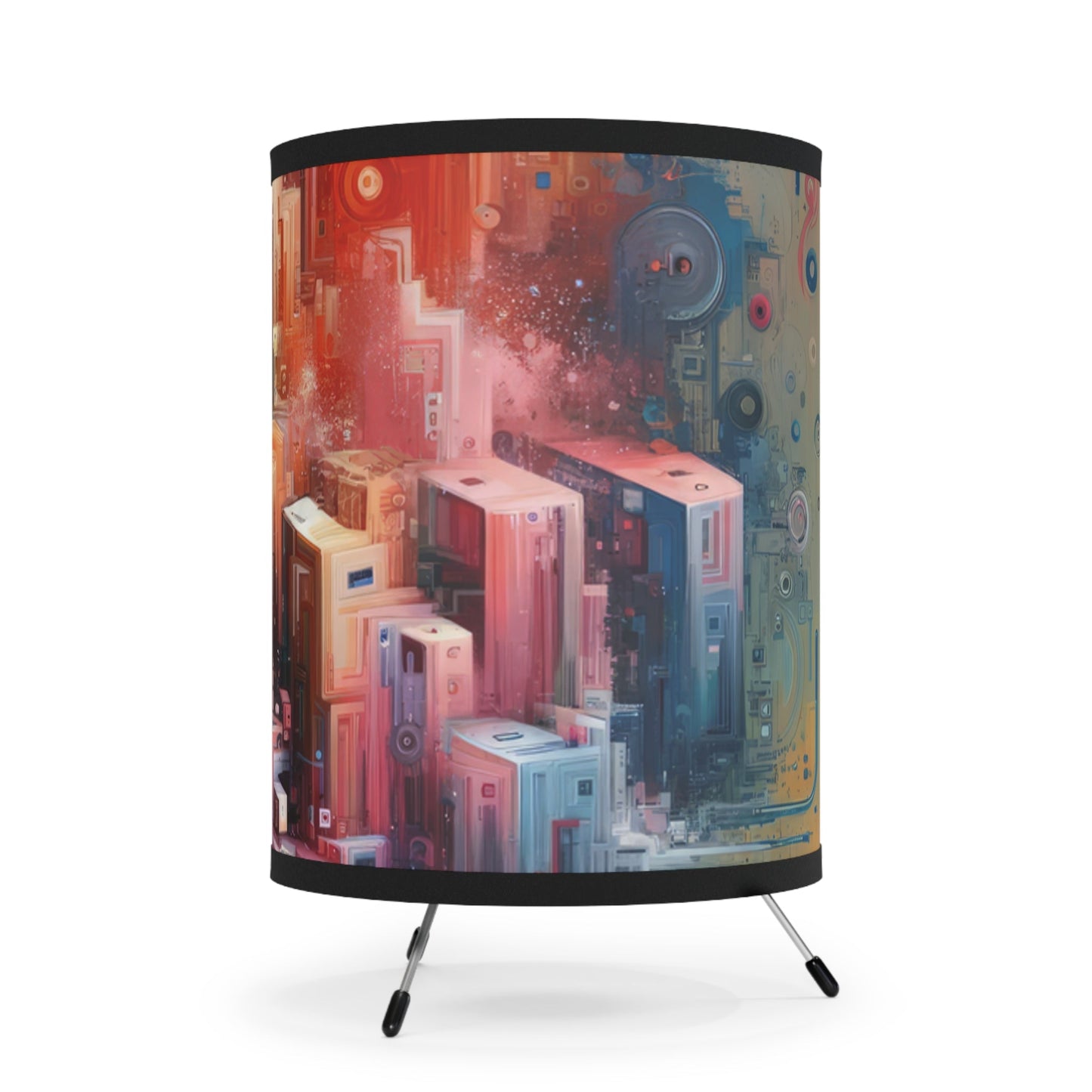 Digital Harmony Tachism Tripod Lamp with High-Res Printed Shade, US\CA plug - ATUH.ART