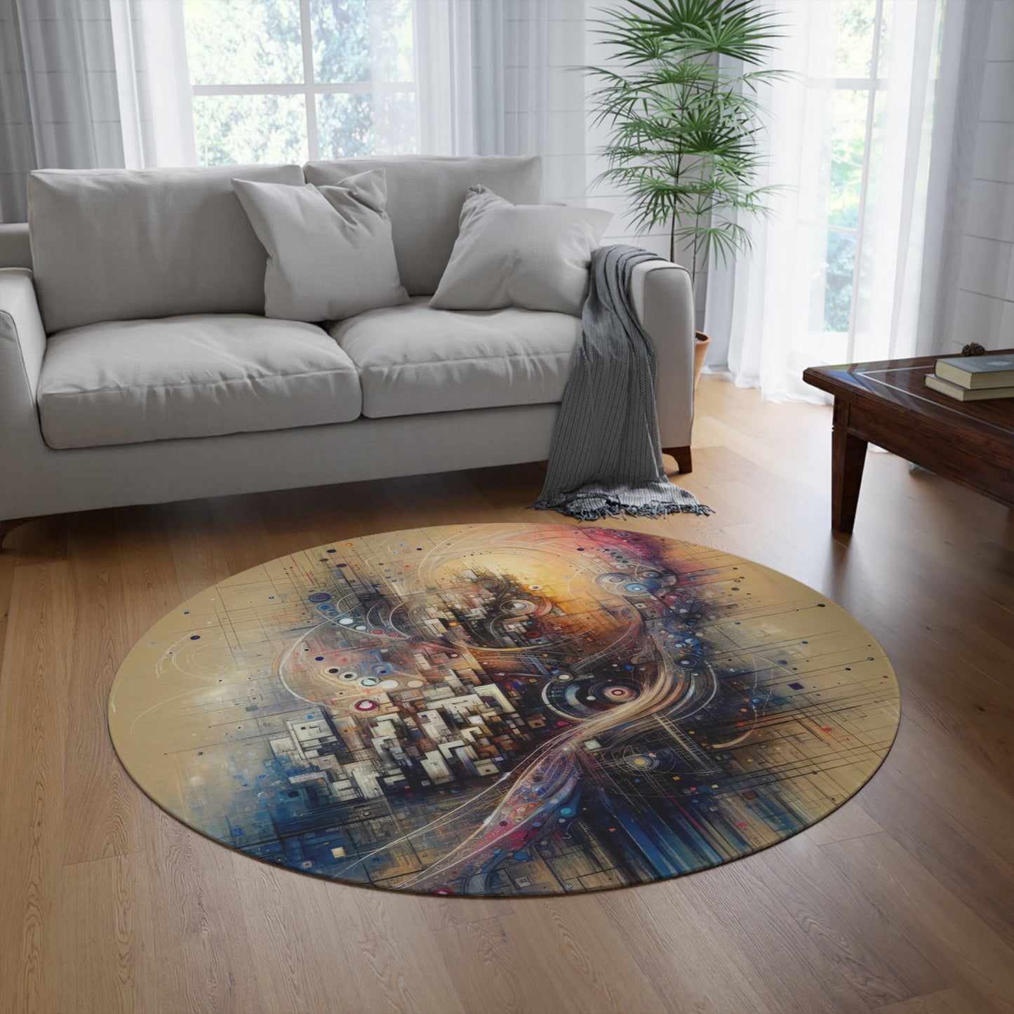 Digital Rhythmic Architecture Round Rug - ATUH.ART