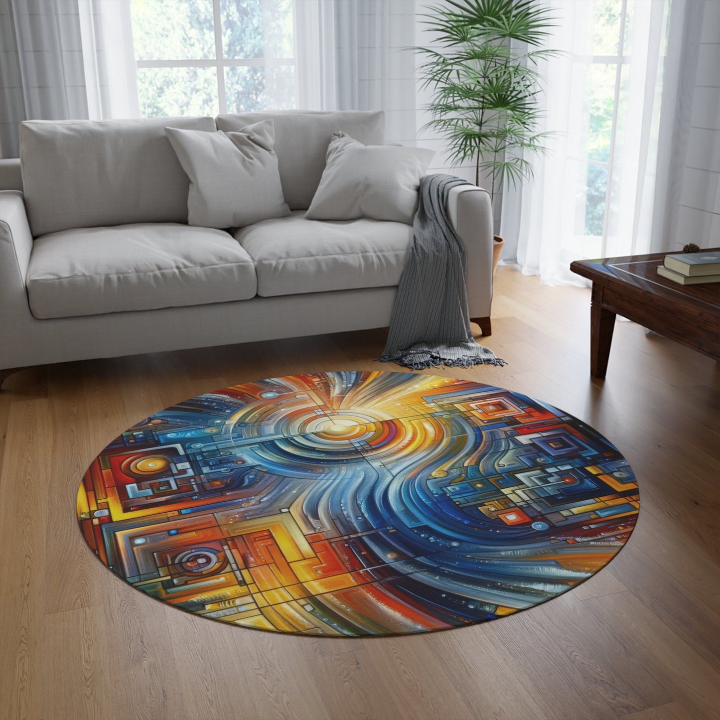 Digital Tachism Connectivity Round Rug - ATUH.ART