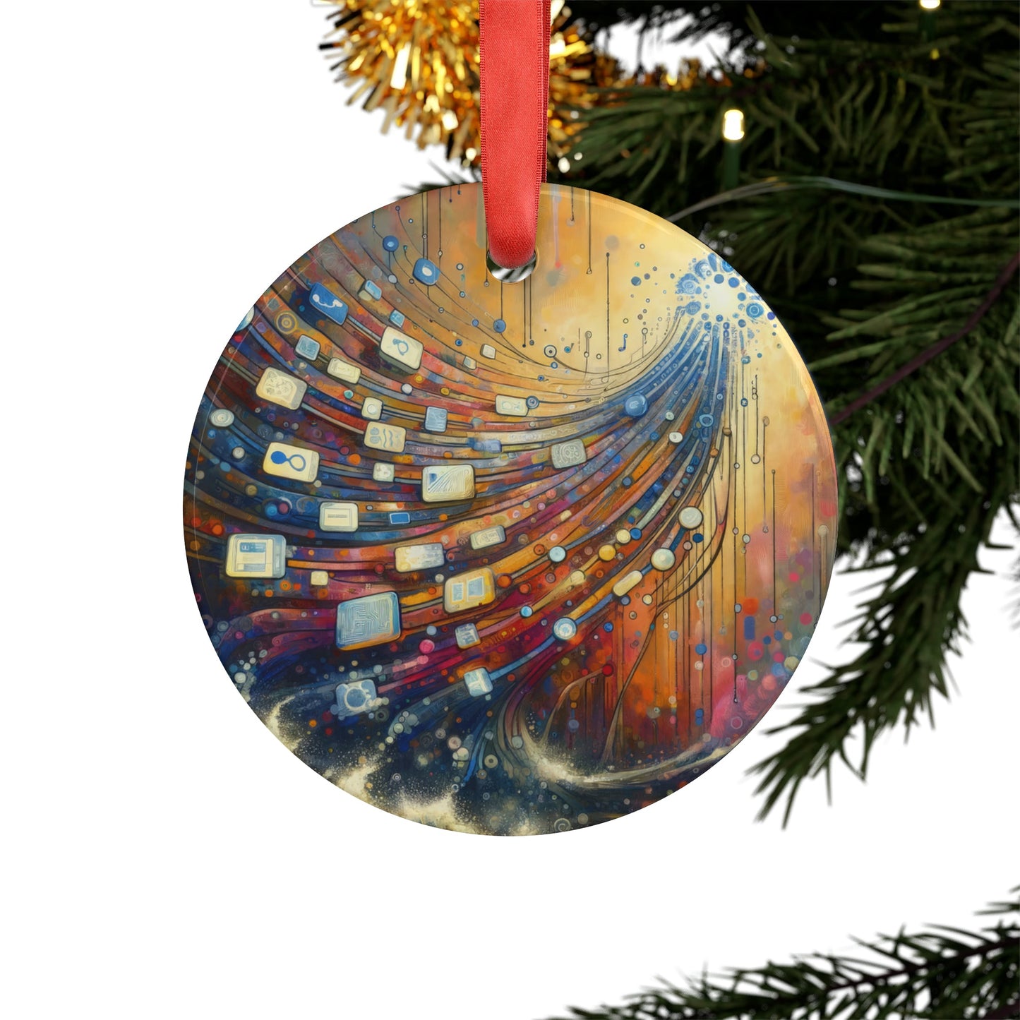 Digital Tapestry Weaving Acrylic Ornament with Ribbon - ATUH.ART