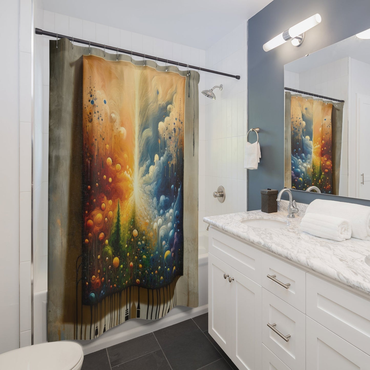Disconnecting Harmonious Reconnection Shower Curtains - ATUH.ART