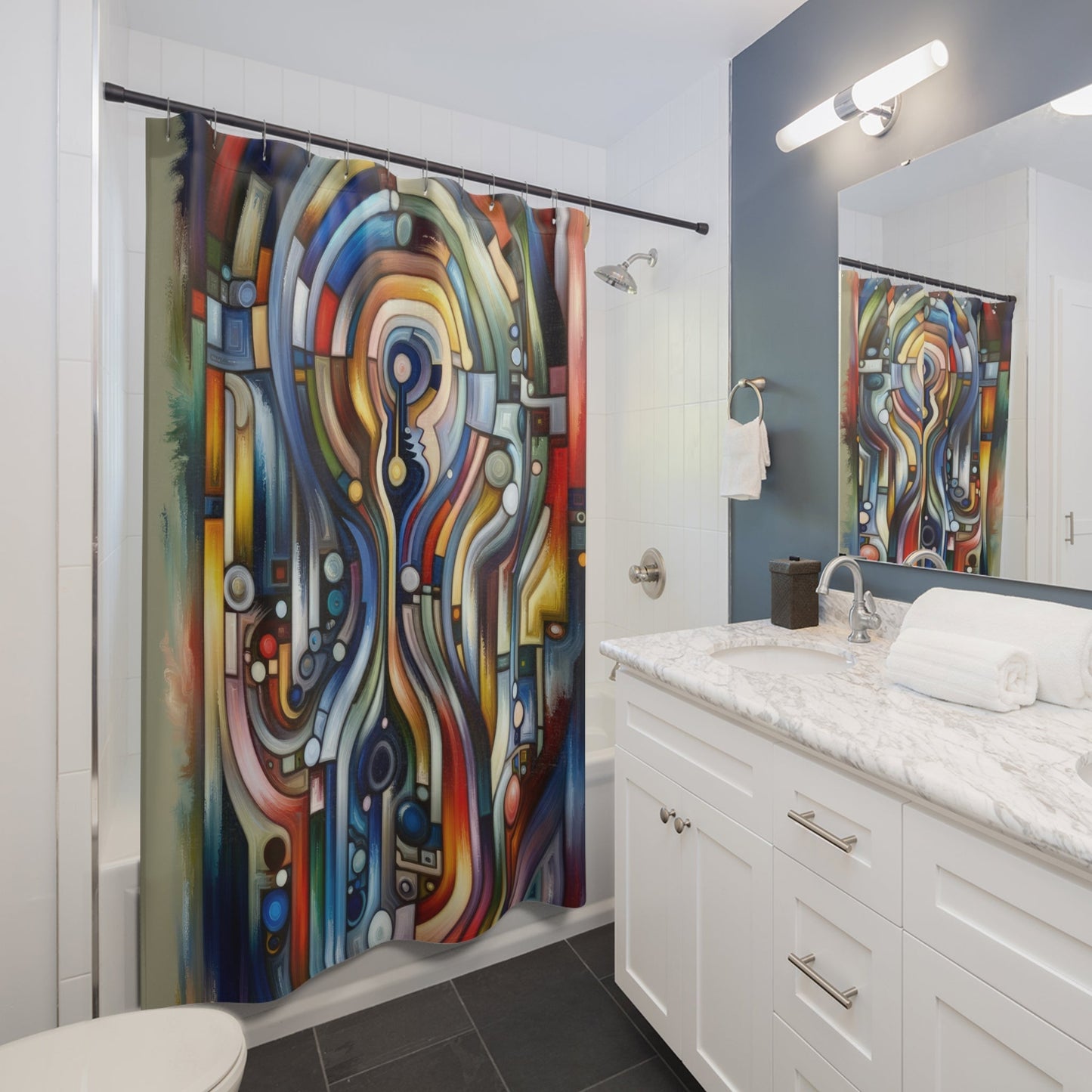 Embracing Faceted Unity Shower Curtains - ATUH.ART