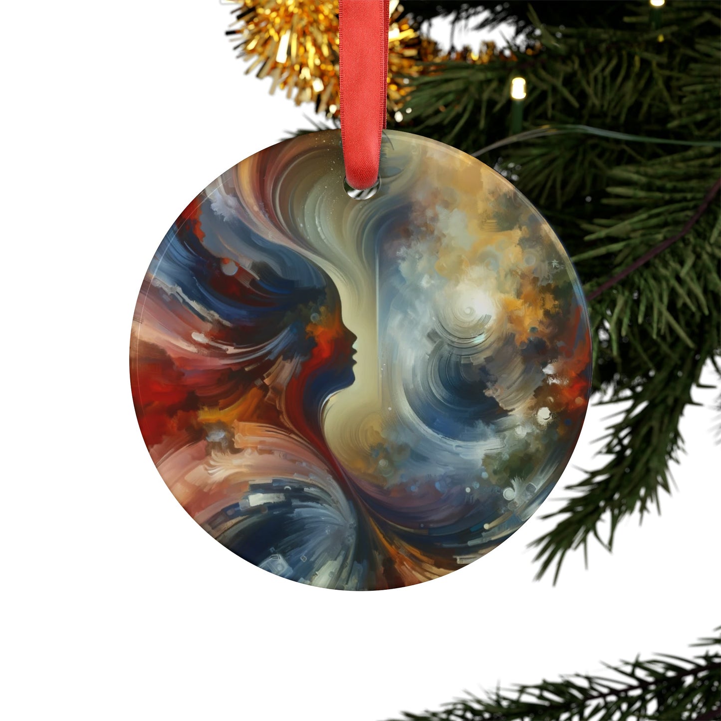 Embracing Sovereign Reflectivity Acrylic Ornament with Ribbon - ATUH.ART