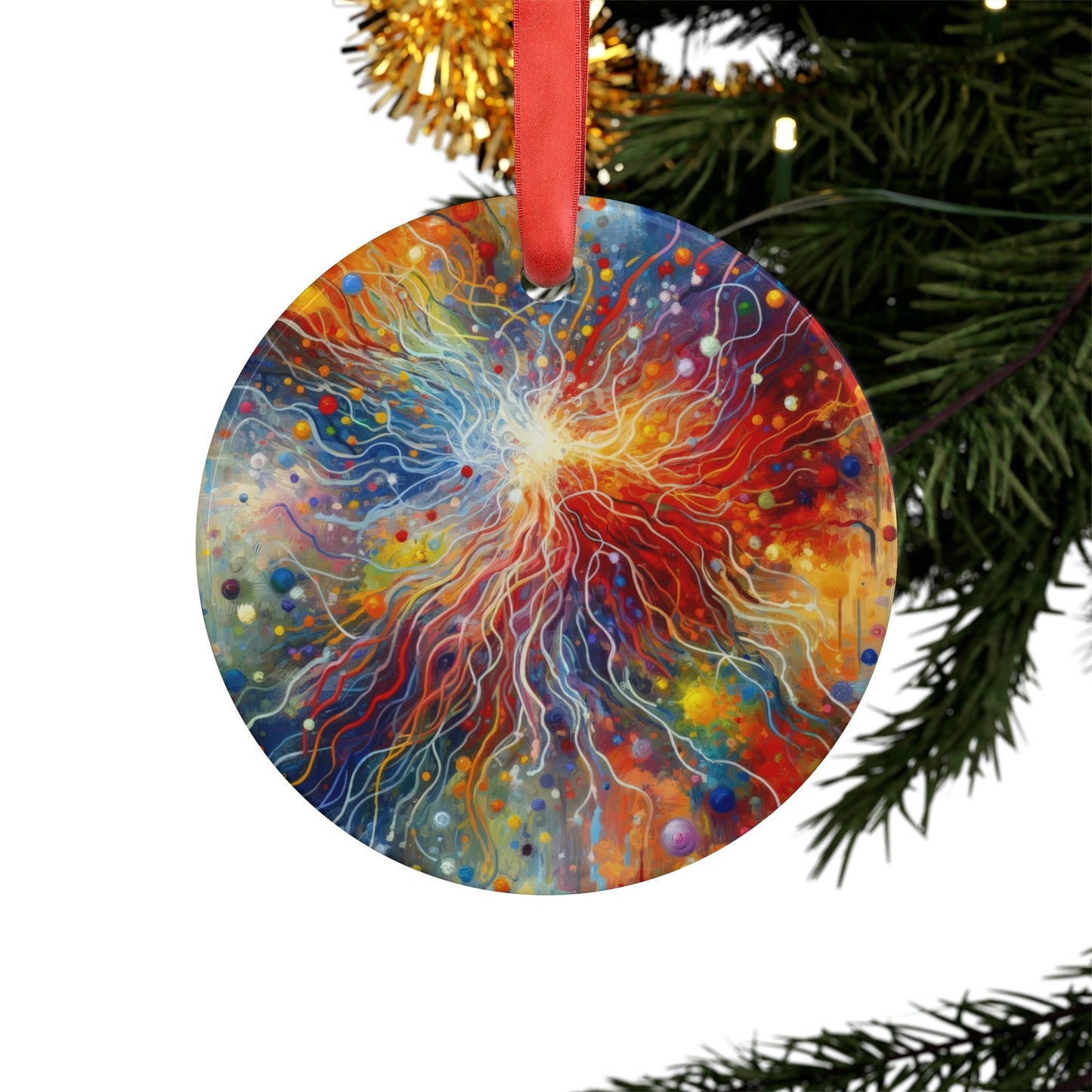 Emotive Yarn Explosion Acrylic Ornament with Ribbon - ATUH.ART