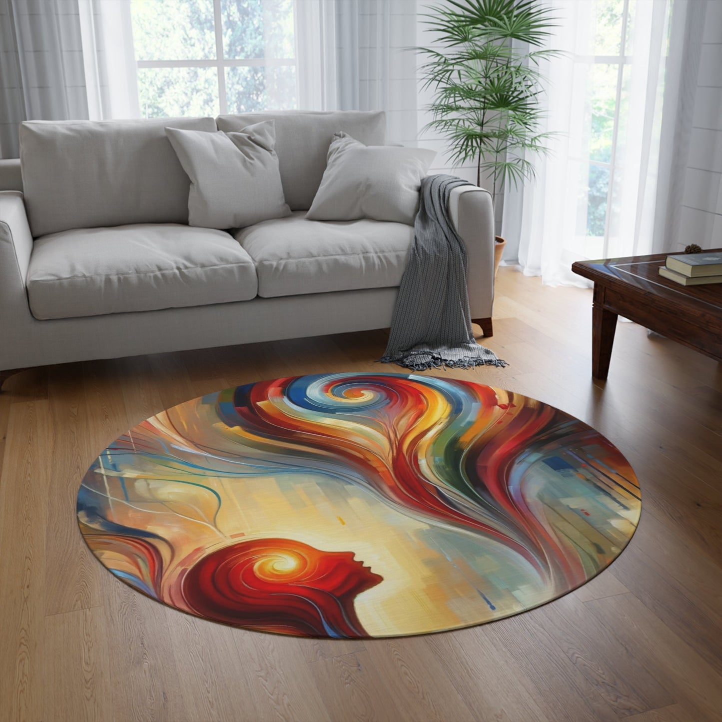 Empathetic Spiral Dialogue Round Rug - ATUH.ART