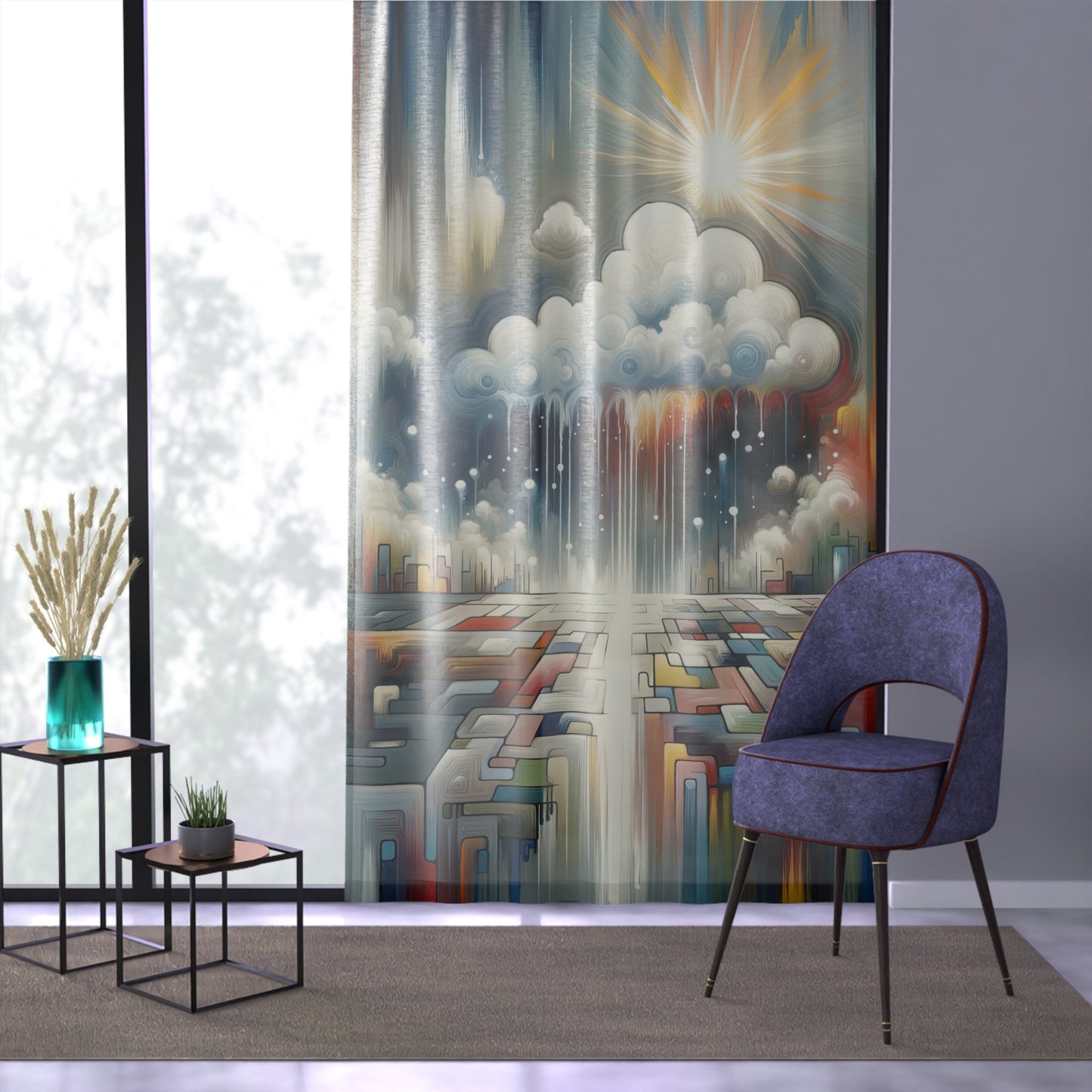 Grounding Silver Clouds Window Curtain - ATUH.ART