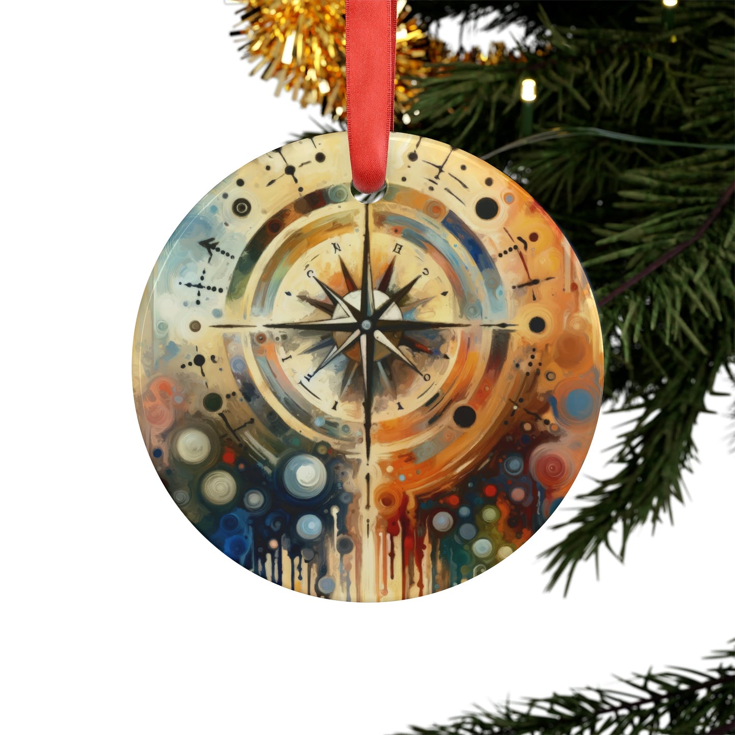 Guidance Abstract Compass Acrylic Ornament with Ribbon - ATUH.ART