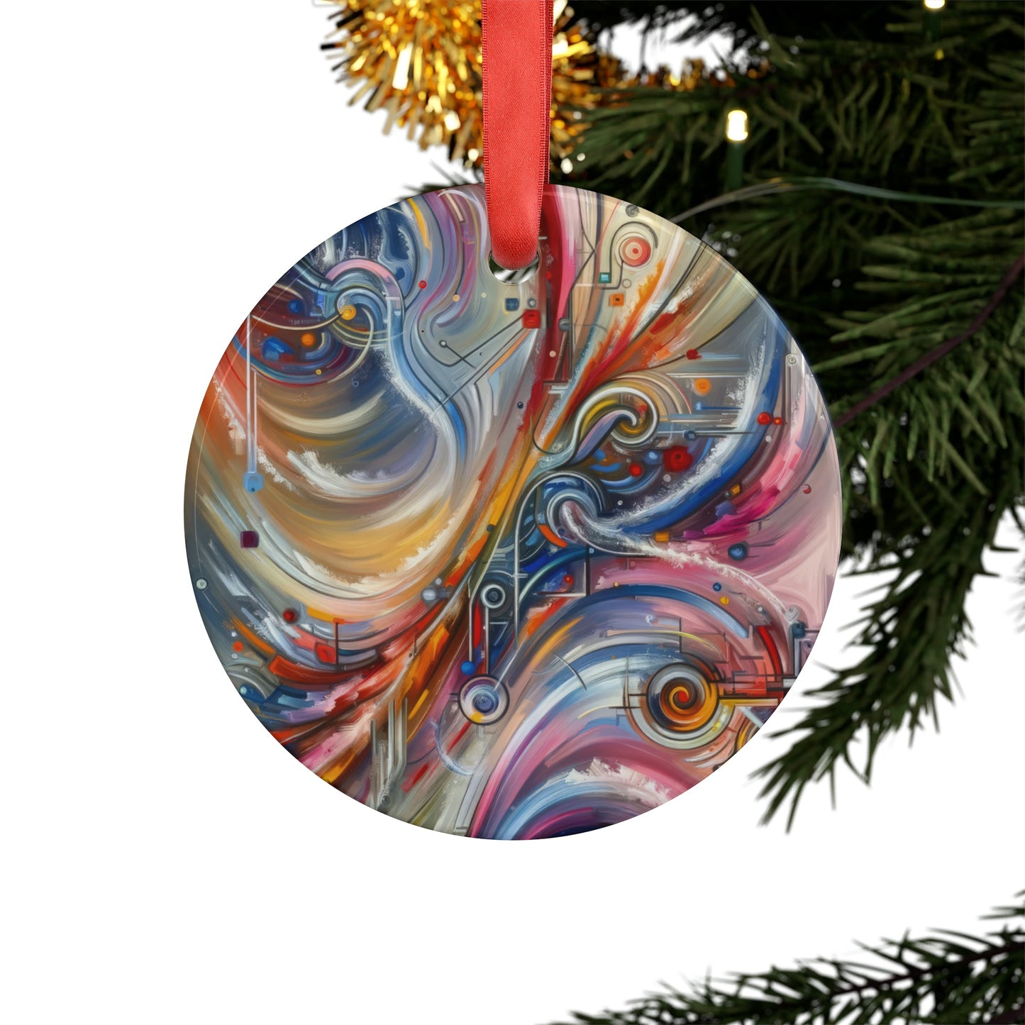 Interconnectivity Tachism Dynamics Acrylic Ornament with Ribbon - ATUH.ART