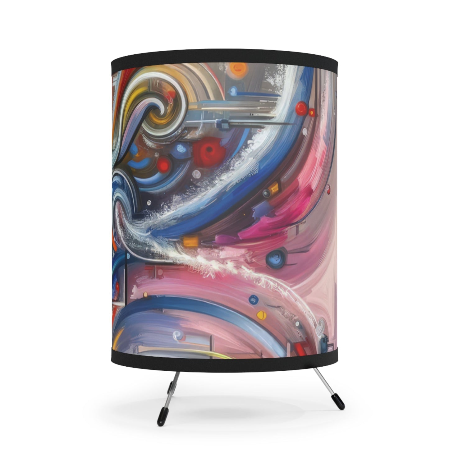 Interconnectivity Tachism Dynamics Tripod Lamp with High-Res Printed Shade, US\CA plug - ATUH.ART