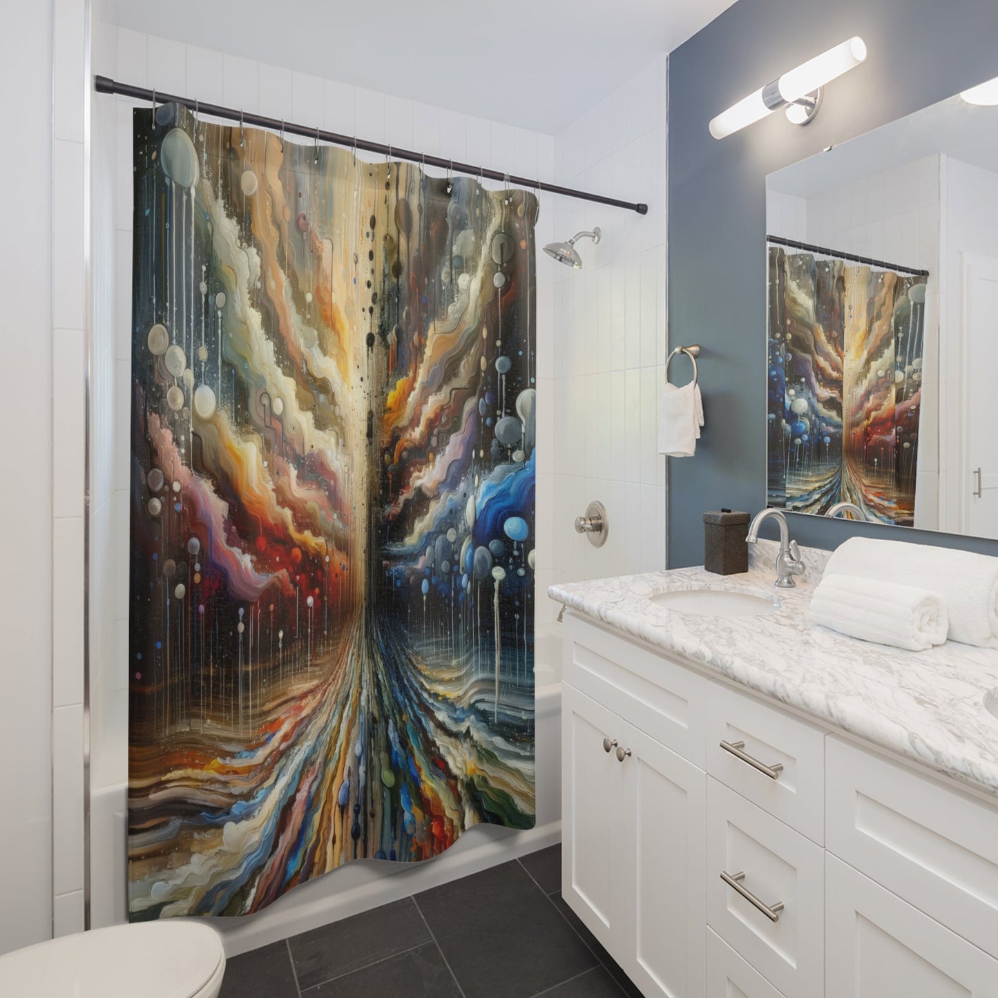 Linguistic Resonance Cascade Shower Curtains - ATUH.ART