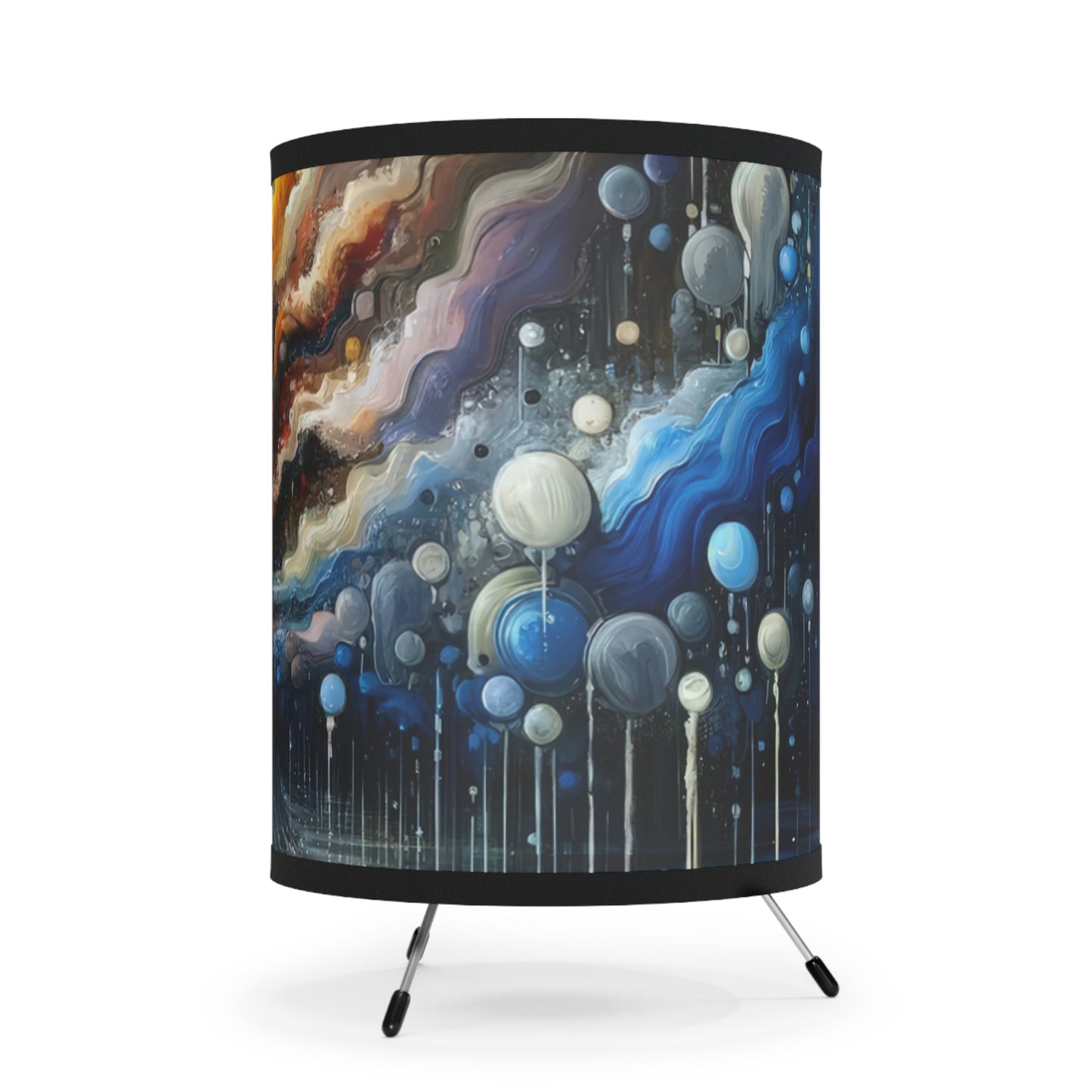 Linguistic Resonance Cascade Tripod Lamp with High-Res Printed Shade, US\CA plug - ATUH.ART