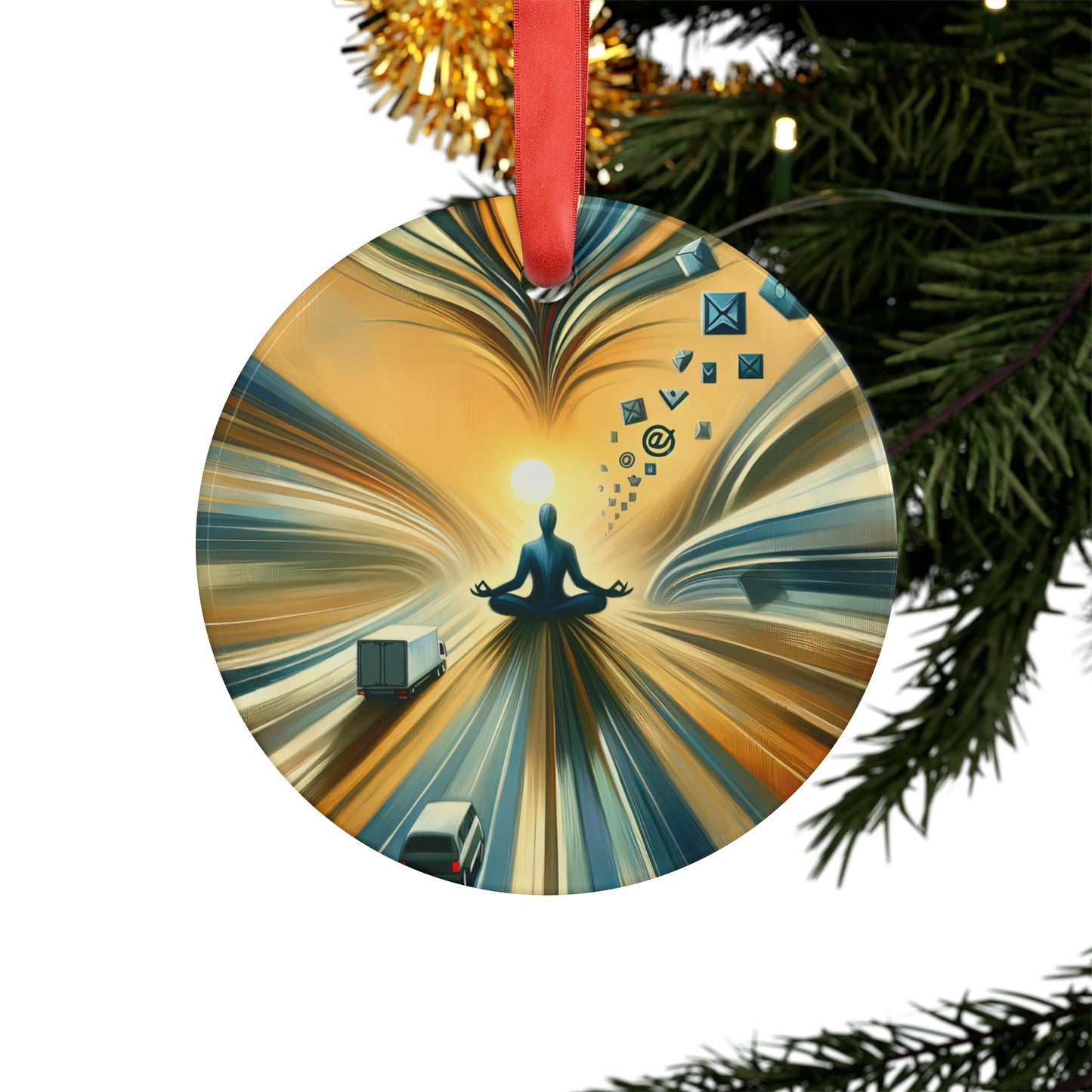 Meditative Commute Flow Acrylic Ornament with Ribbon - ATUH.ART