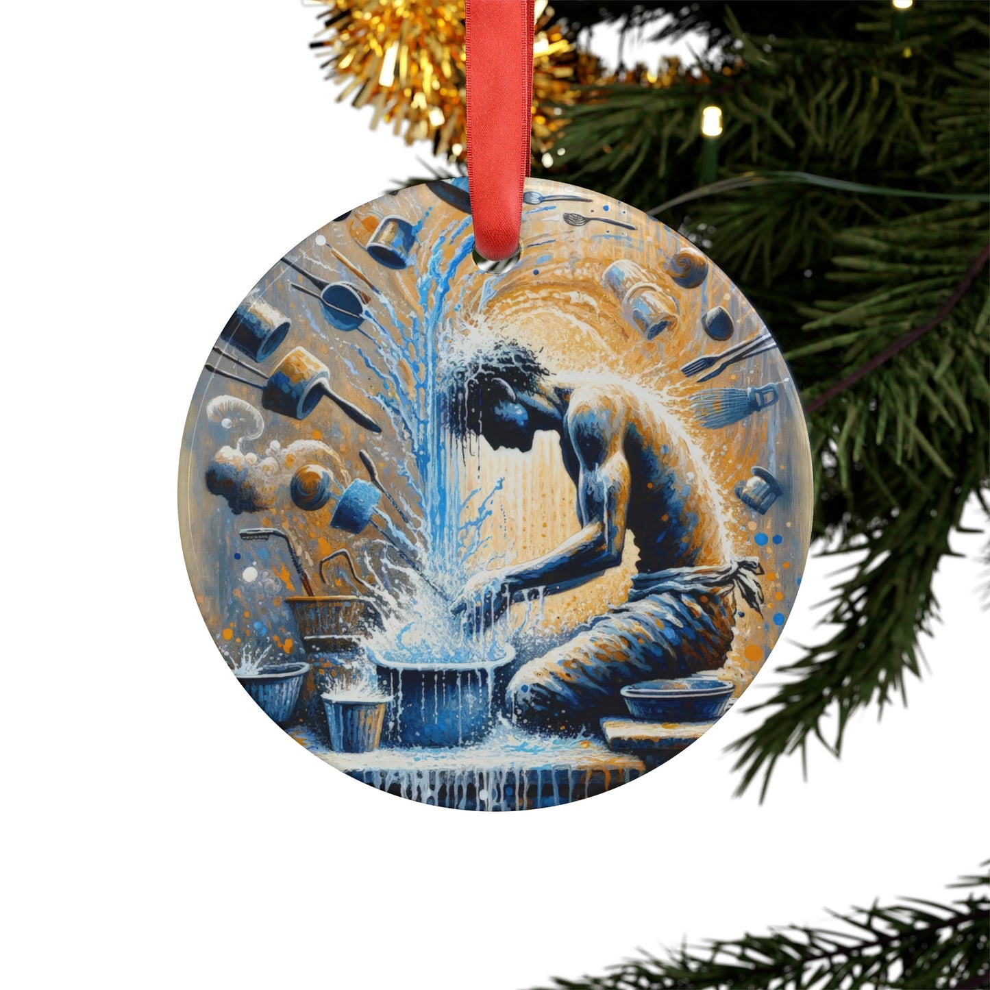 Meditative Kinetic Tachism Acrylic Ornament with Ribbon - ATUH.ART