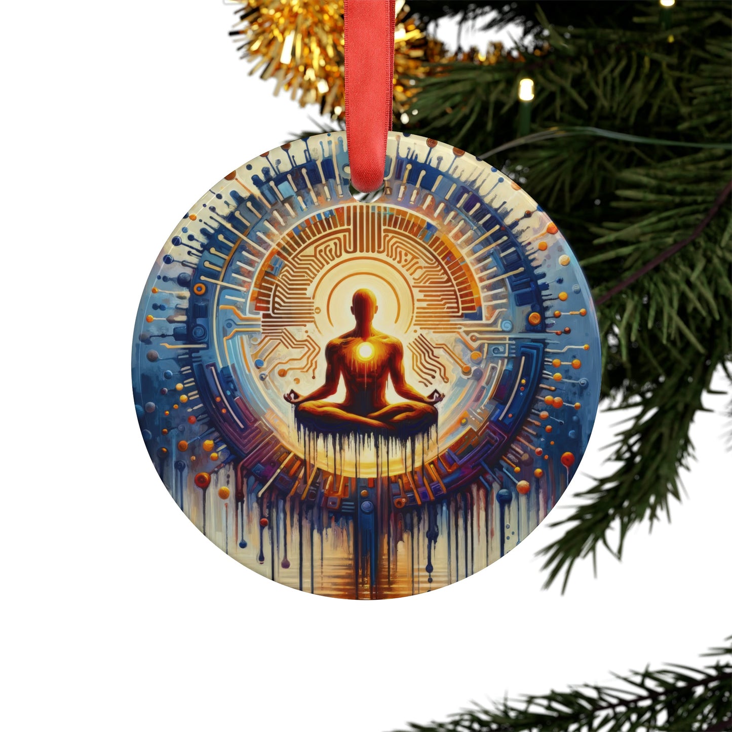Meditative Technological Fusion Acrylic Ornament with Ribbon - ATUH.ART