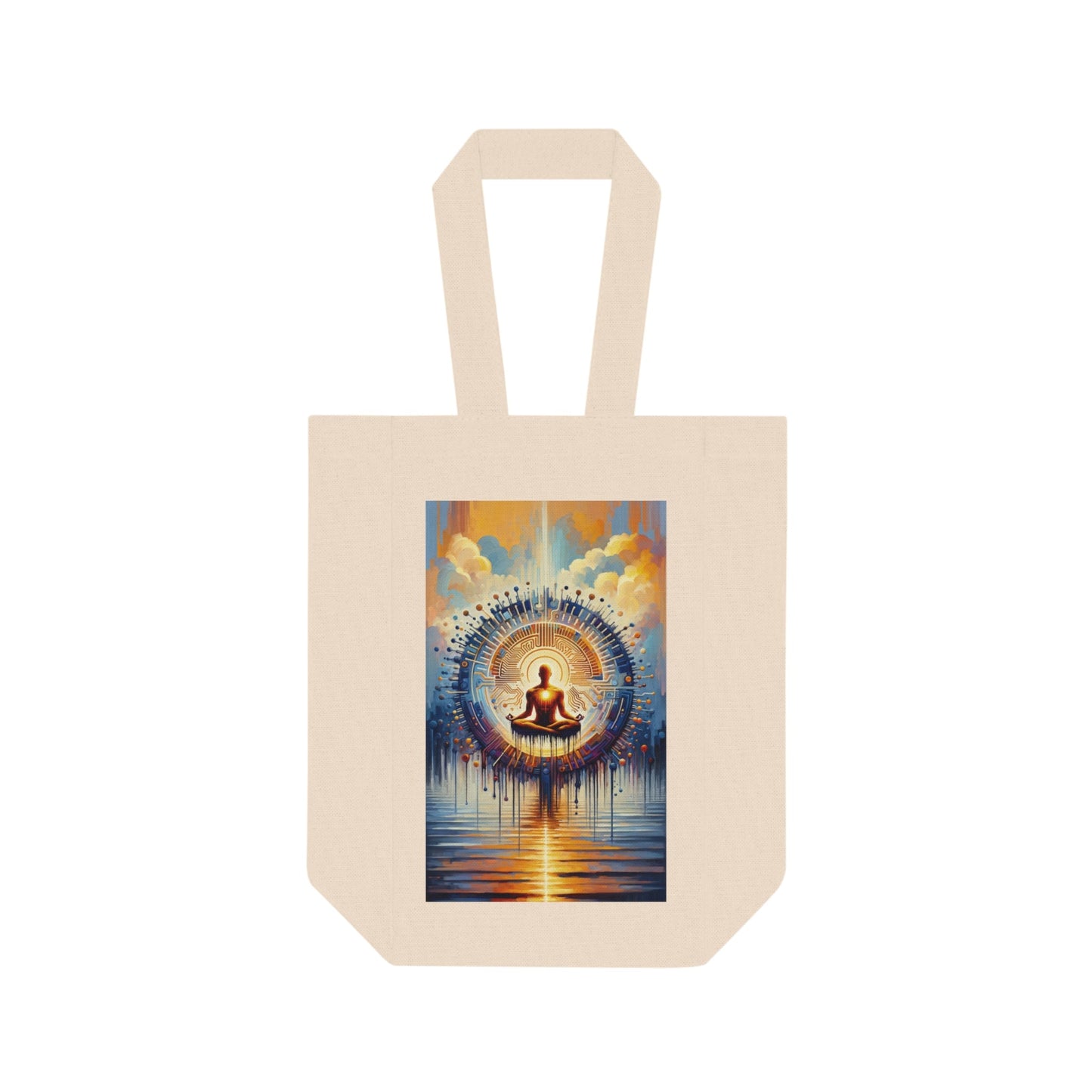 Meditative Technological Fusion Double Wine Tote Bag - ATUH.ART