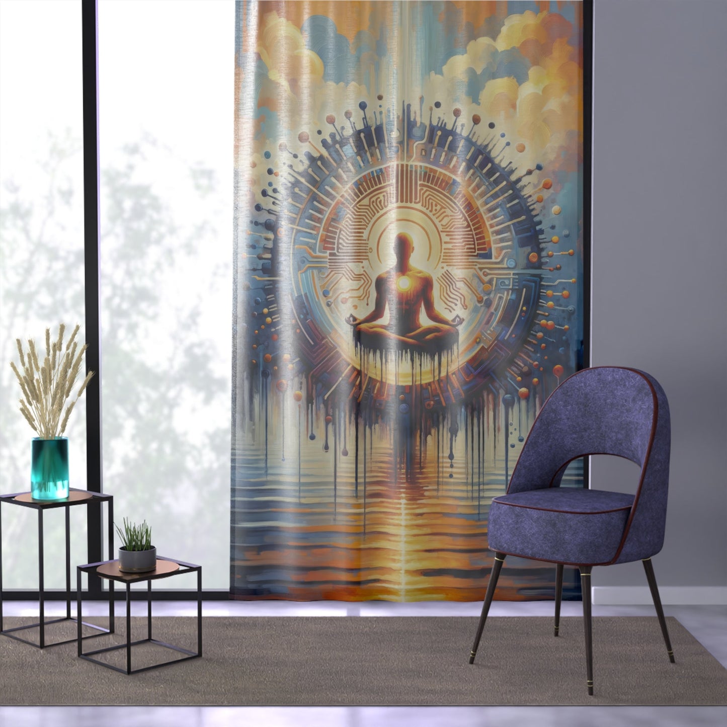 Meditative Technological Fusion Window Curtain - ATUH.ART