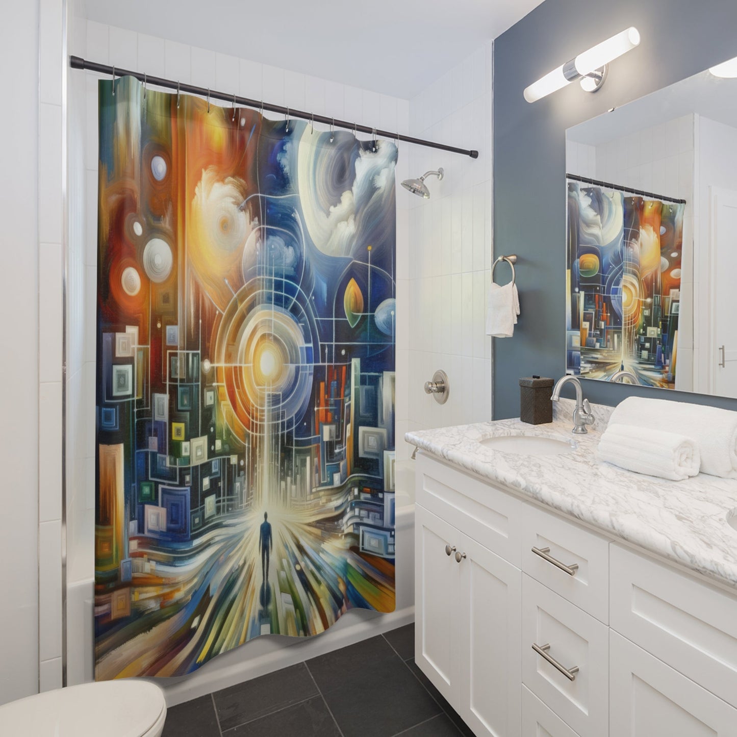 Mindful Megabyte Convergence Shower Curtains - ATUH.ART