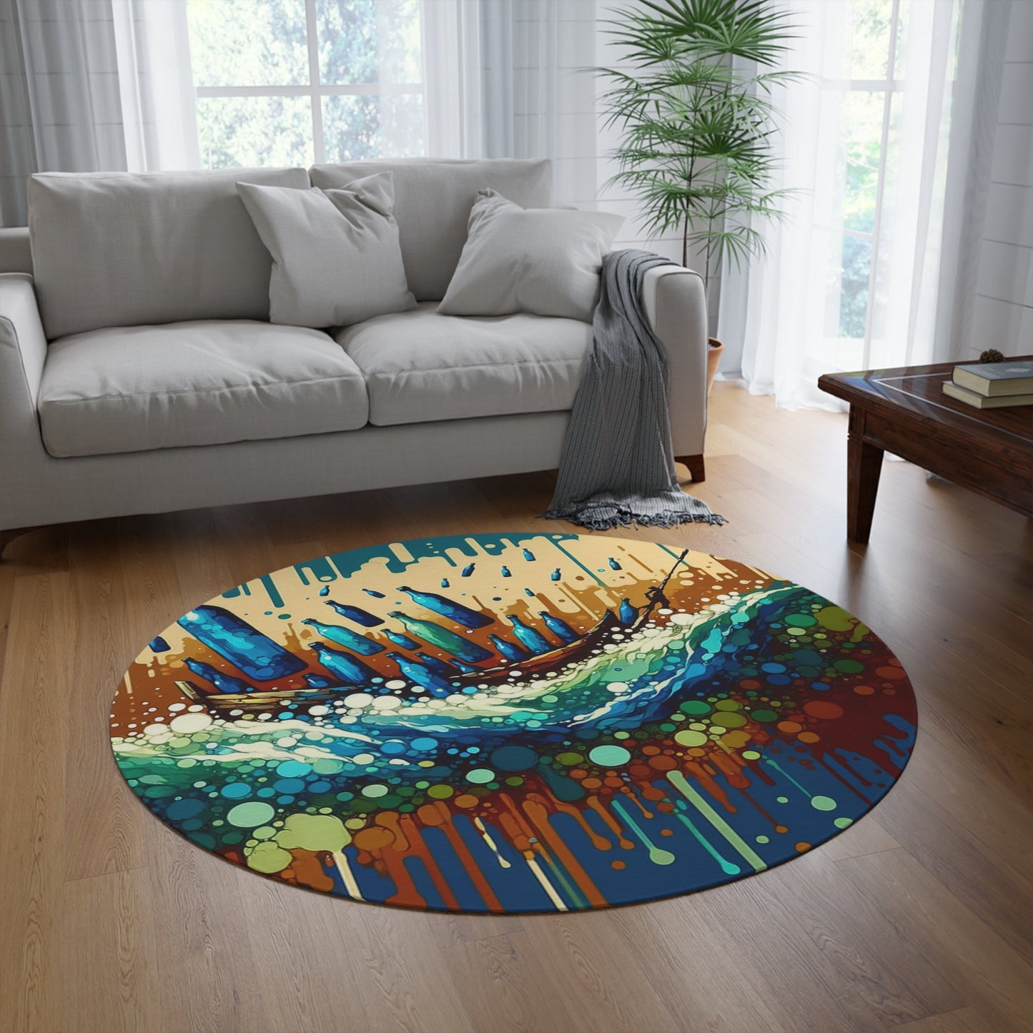 Oceanic Bottle Rescue Round Rug - ATUH.ART