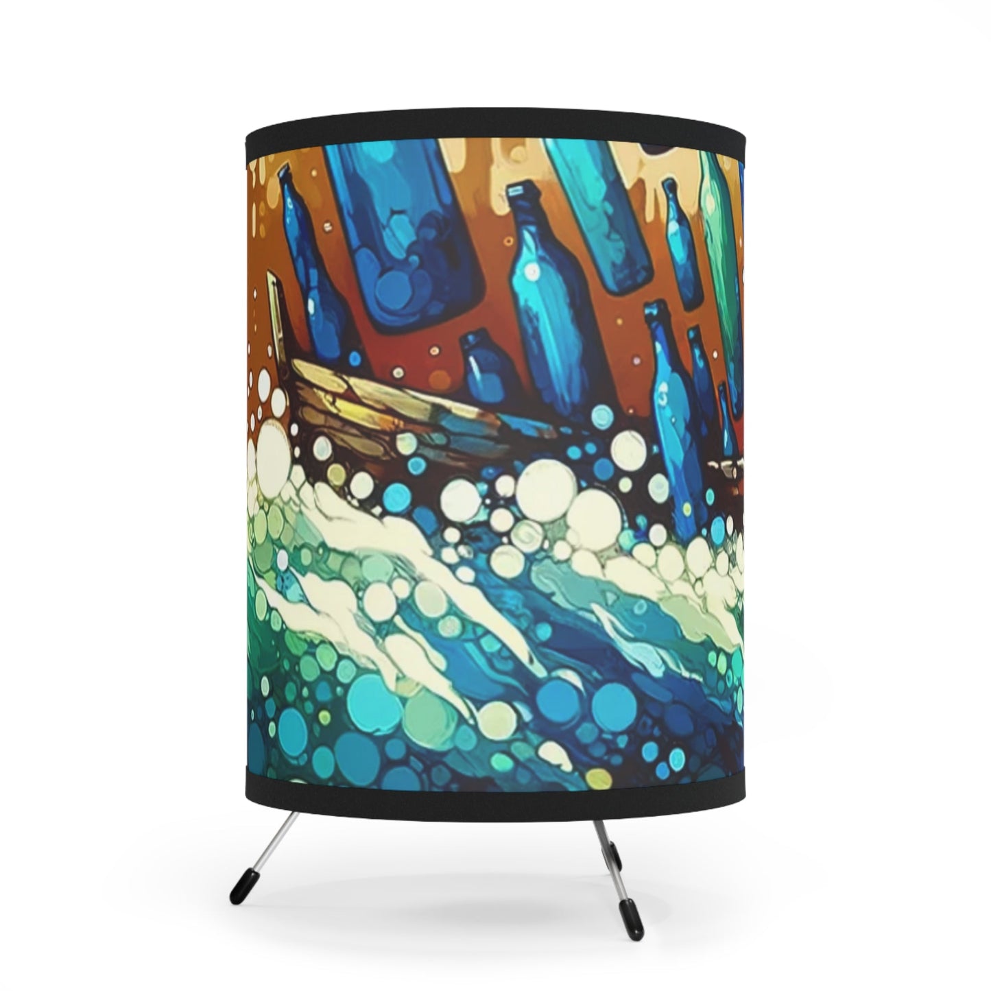 Oceanic Bottle Rescue Tripod Lamp with High-Res Printed Shade, US\CA plug - ATUH.ART