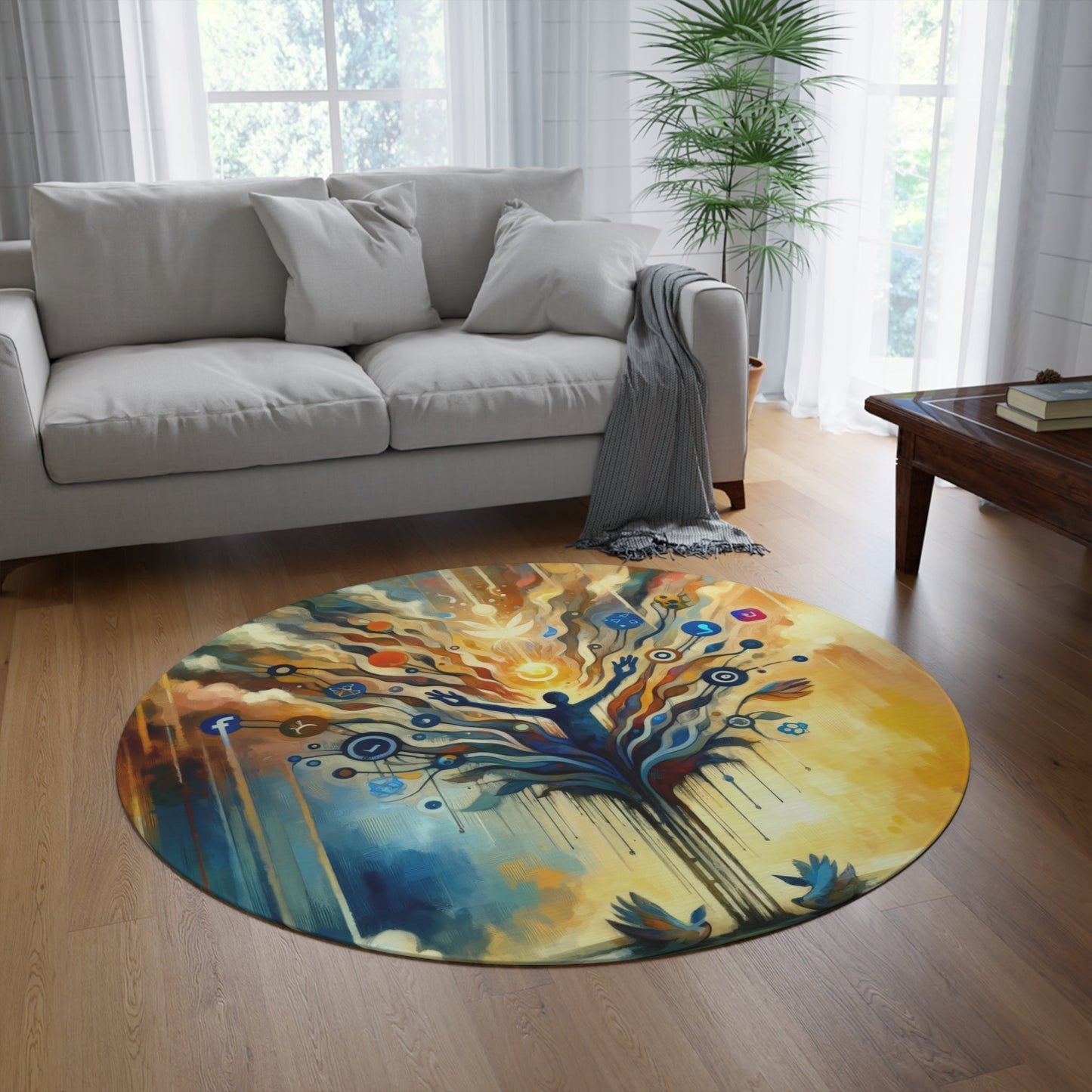Reflective Digital Meditation Round Rug - ATUH.ART