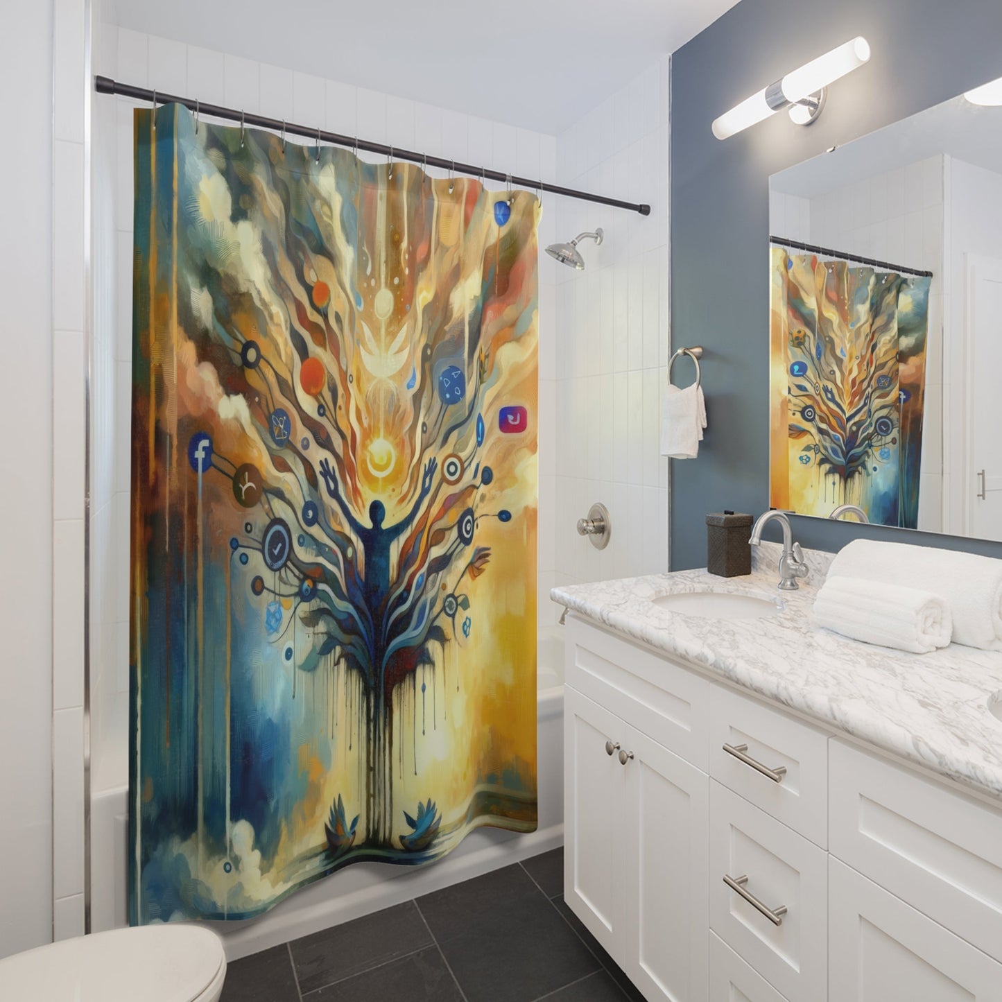 Reflective Digital Meditation Shower Curtains - ATUH.ART