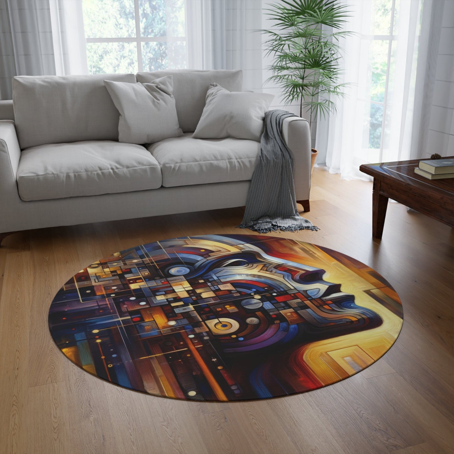 Reflective Tachism Shield Round Rug - ATUH.ART