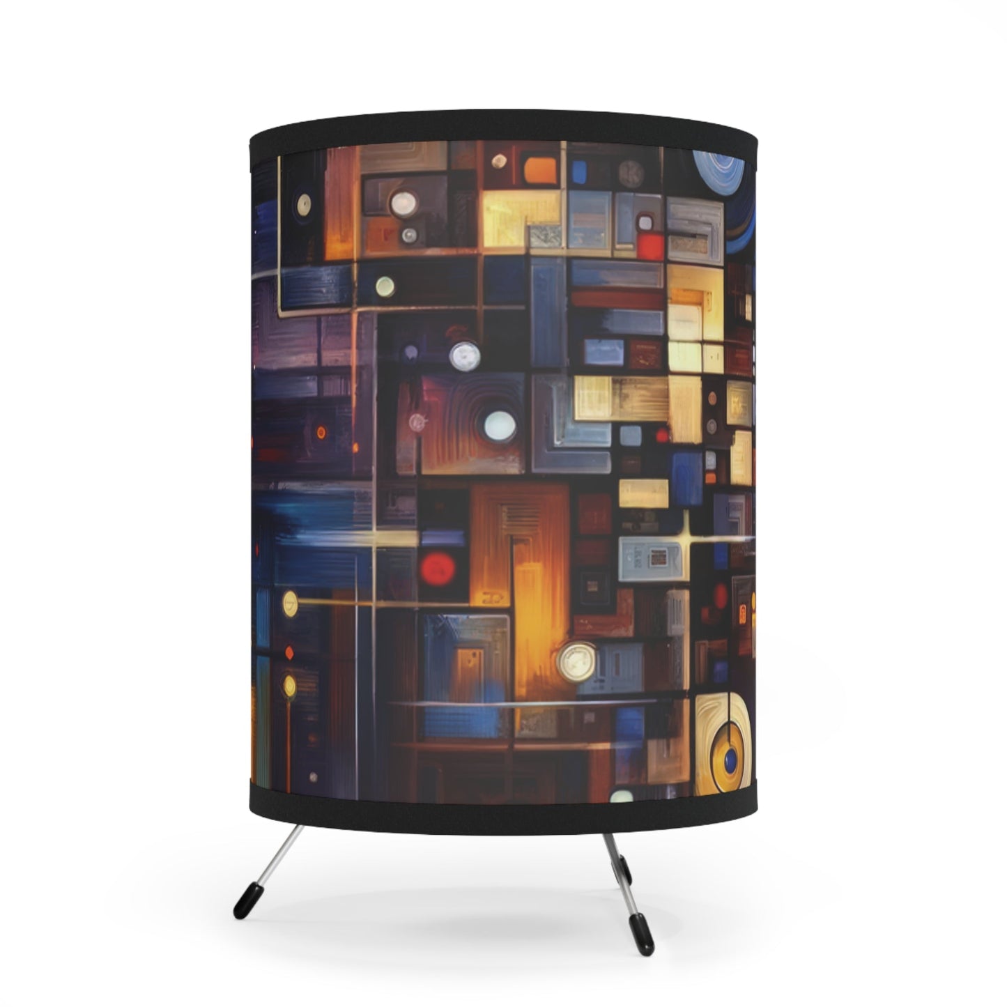 Reflective Tachism Shield Tripod Lamp with High-Res Printed Shade, US\CA plug - ATUH.ART