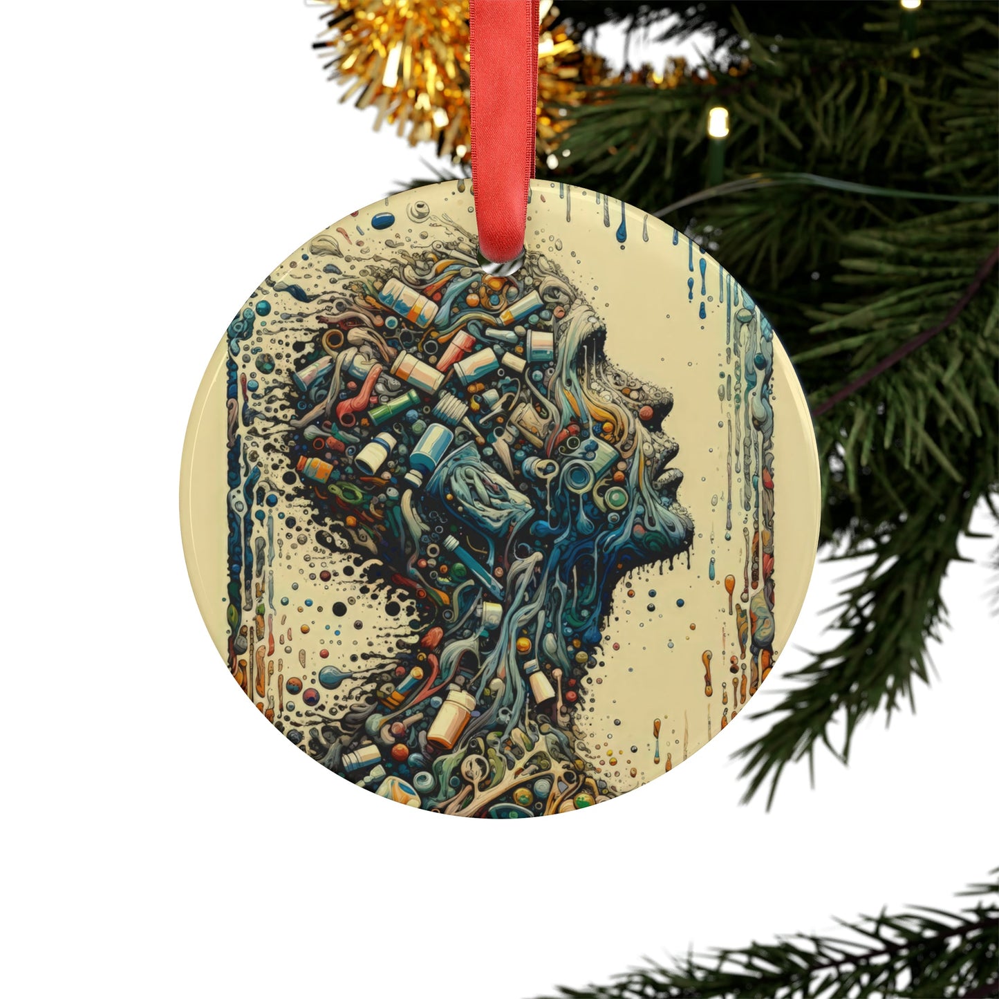 Rethinking Consumption Transformation Acrylic Ornament with Ribbon - ATUH.ART