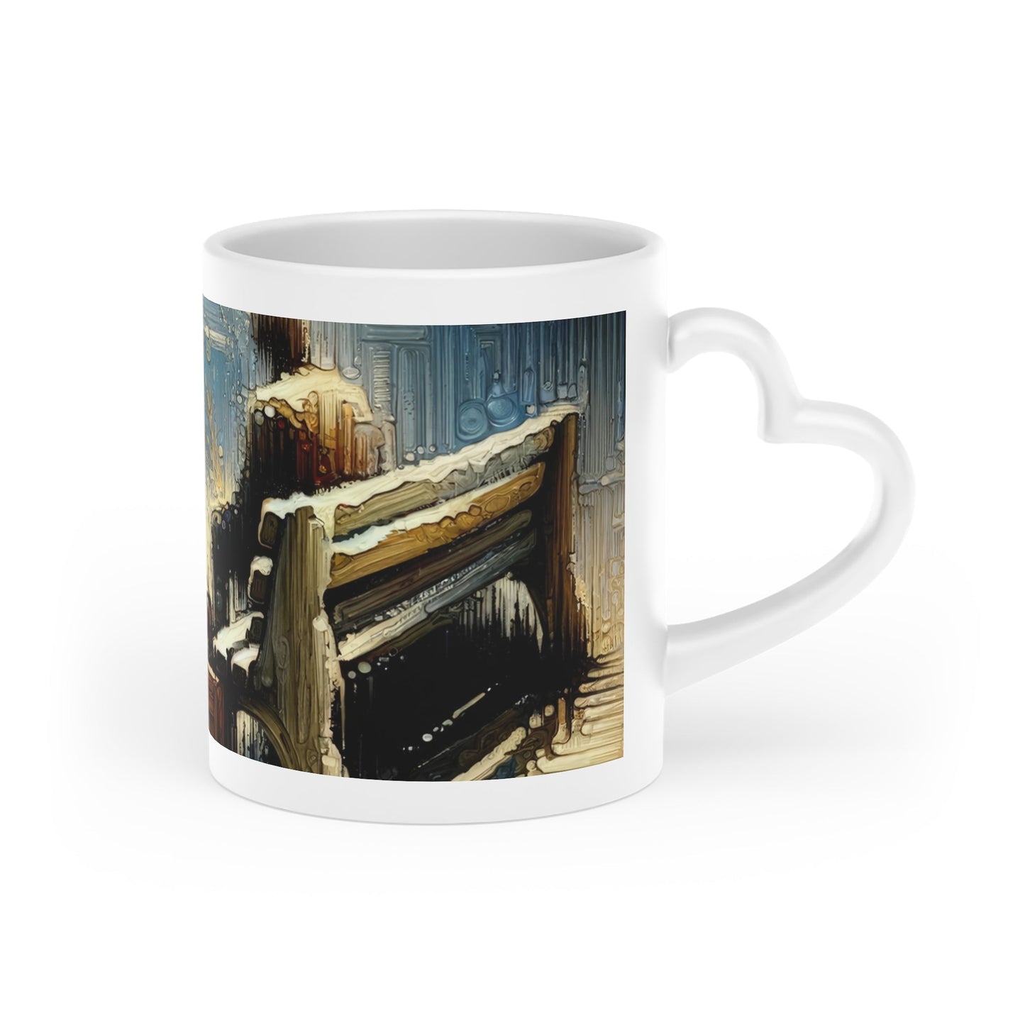 Seaside Solitude Tachism Heart-Shaped Mug - ATUH.ART