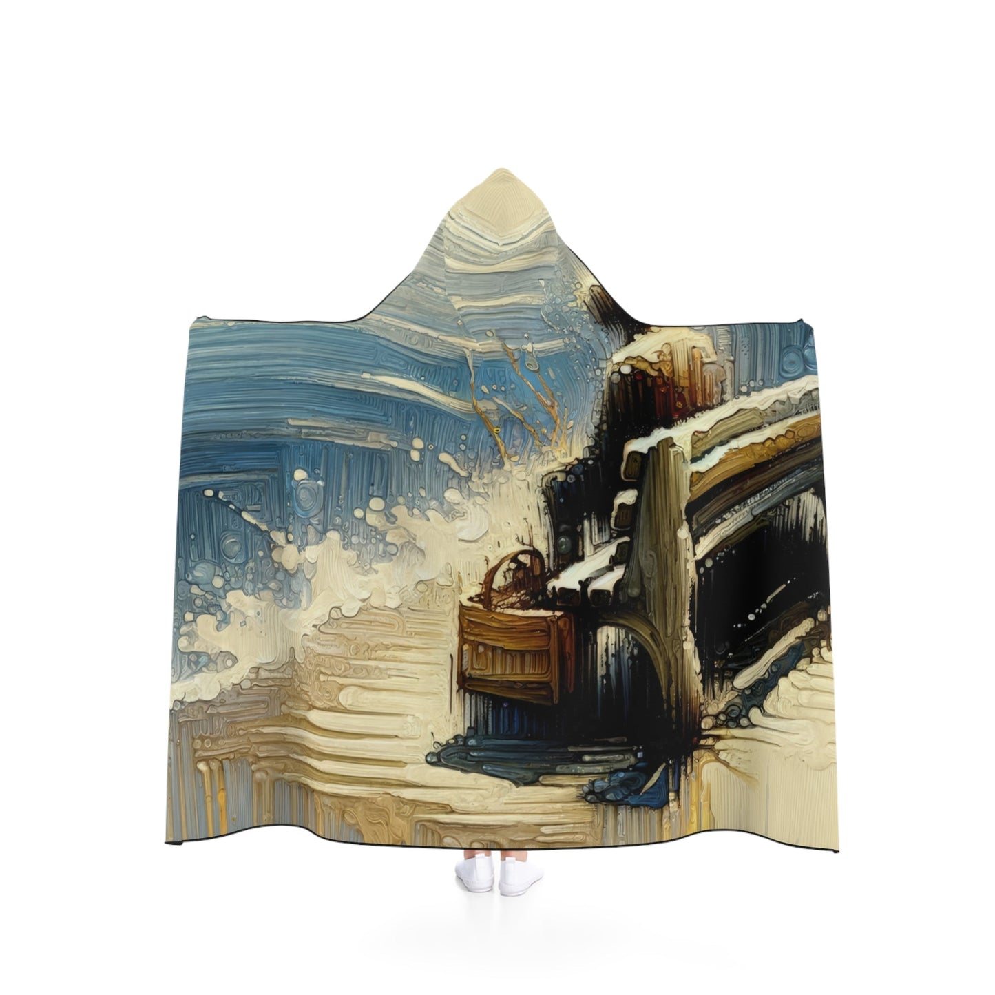 Seaside Solitude Tachism Hooded Blanket - ATUH.ART