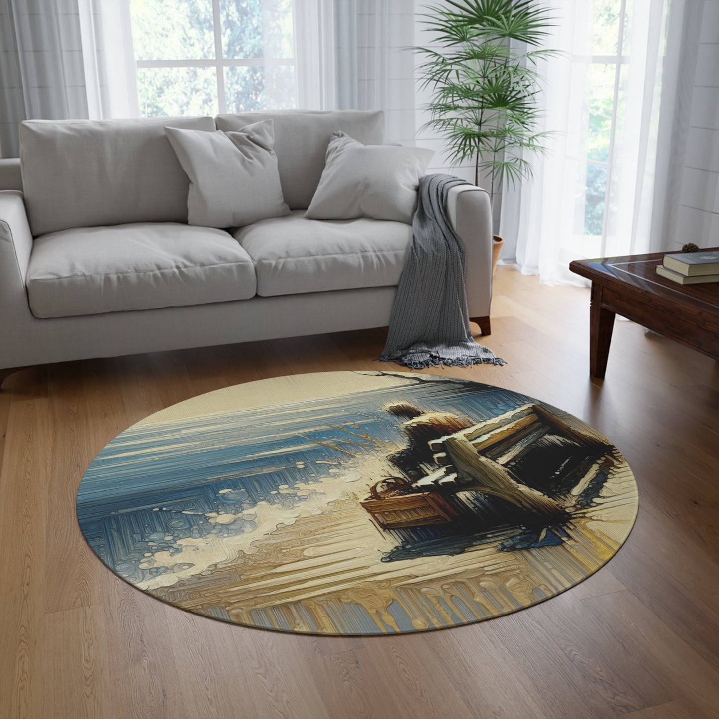 Seaside Solitude Tachism Round Rug - ATUH.ART